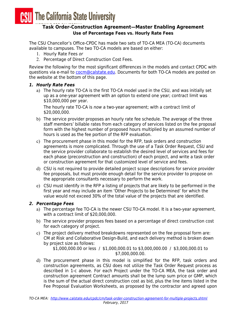 Task Order-Construction Agreement Master Enabling Agreement