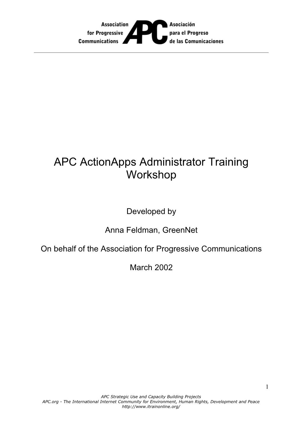 APC Actionapps Administrator Training Workshop