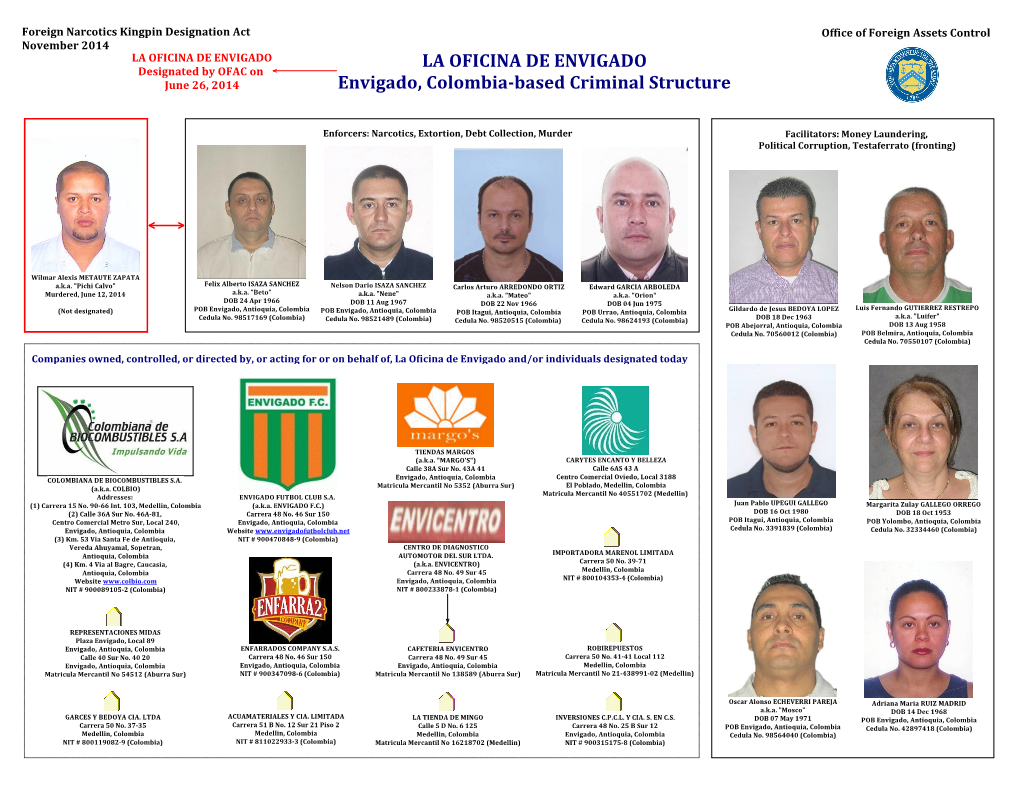 LA OFICINA DE ENVIGADO Envigado, Colombia-Based Criminal Structure
