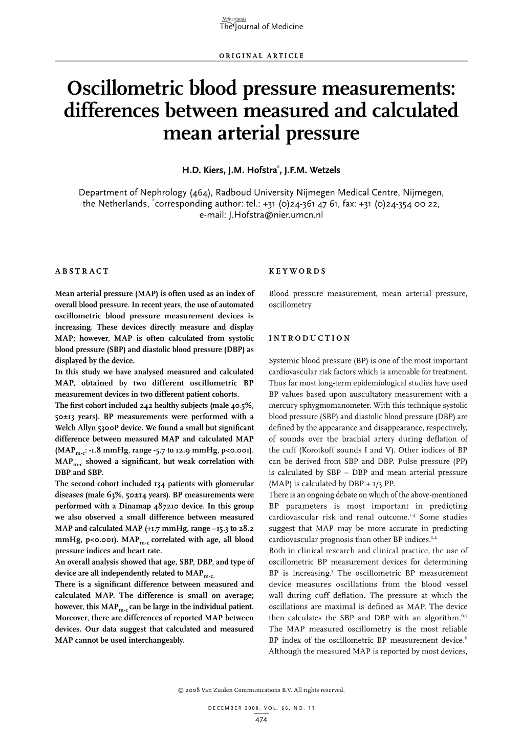 Differences Between Measured and Calculated Mean Arterial Pressure