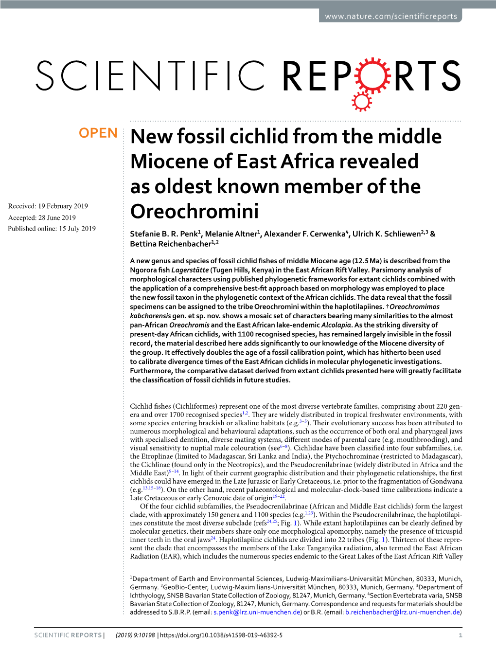 New Fossil Cichlid from the Middle Miocene of East Africa Revealed As