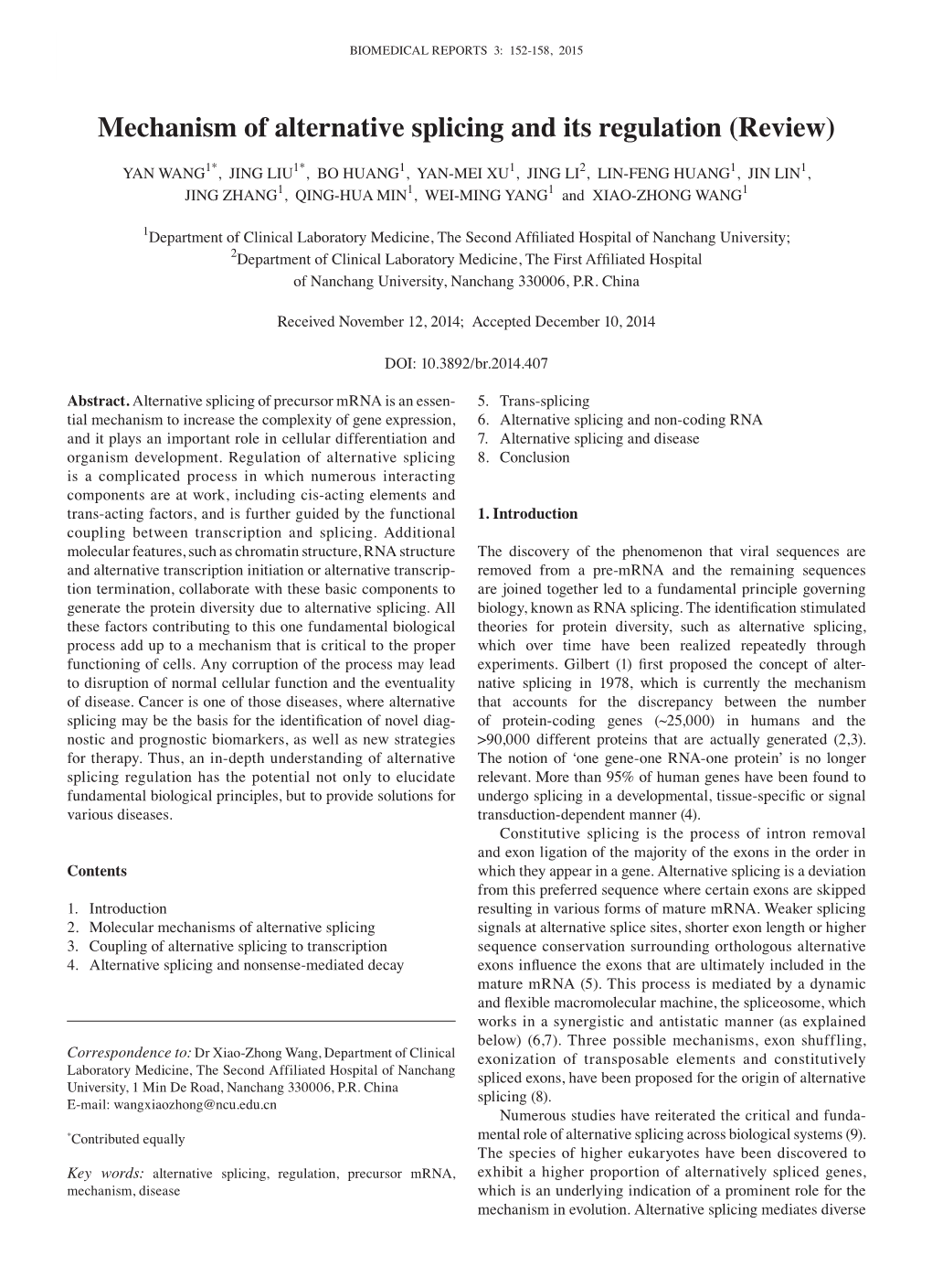 Mechanism of Alternative Splicing and Its Regulation (Review)