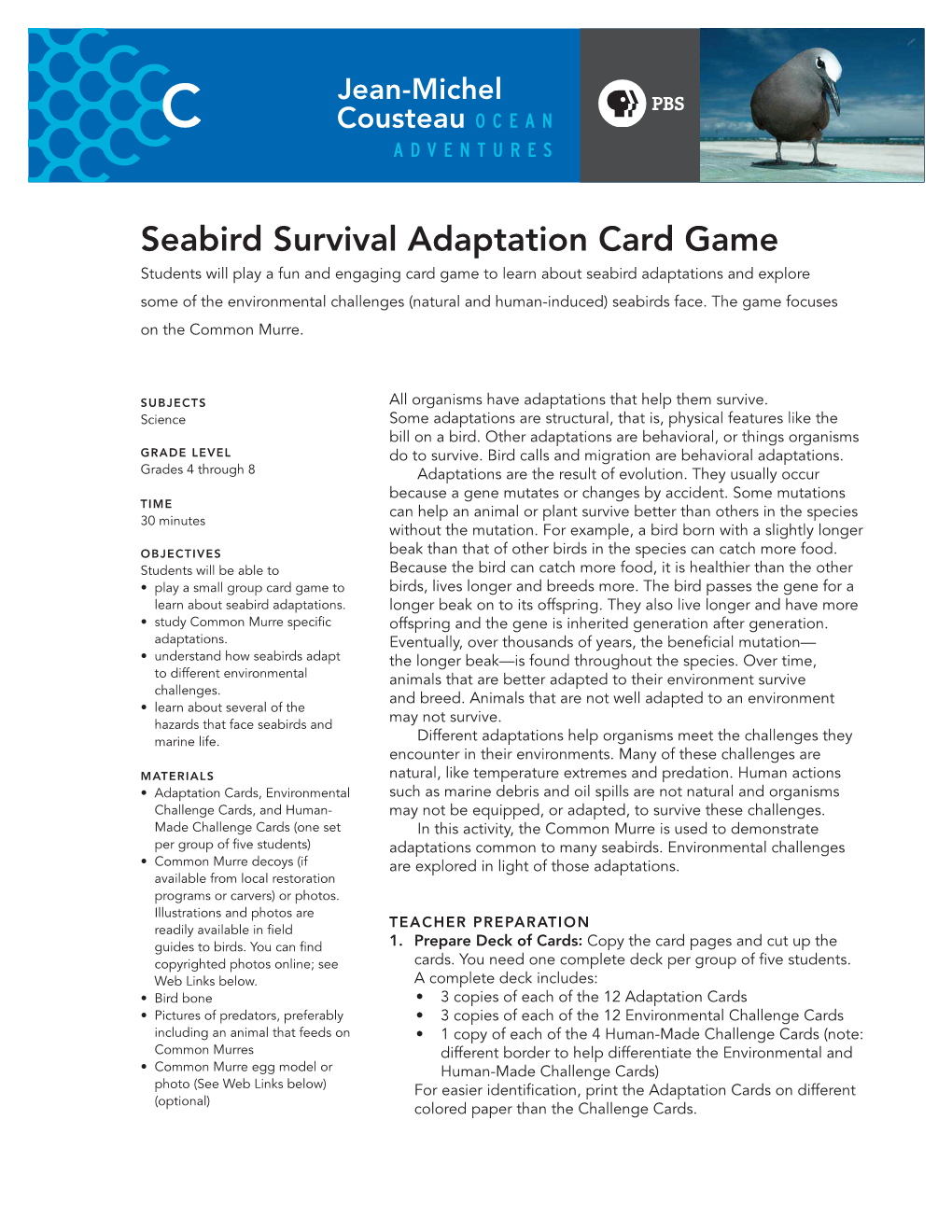 Seabird Survival Adaptation Card Game