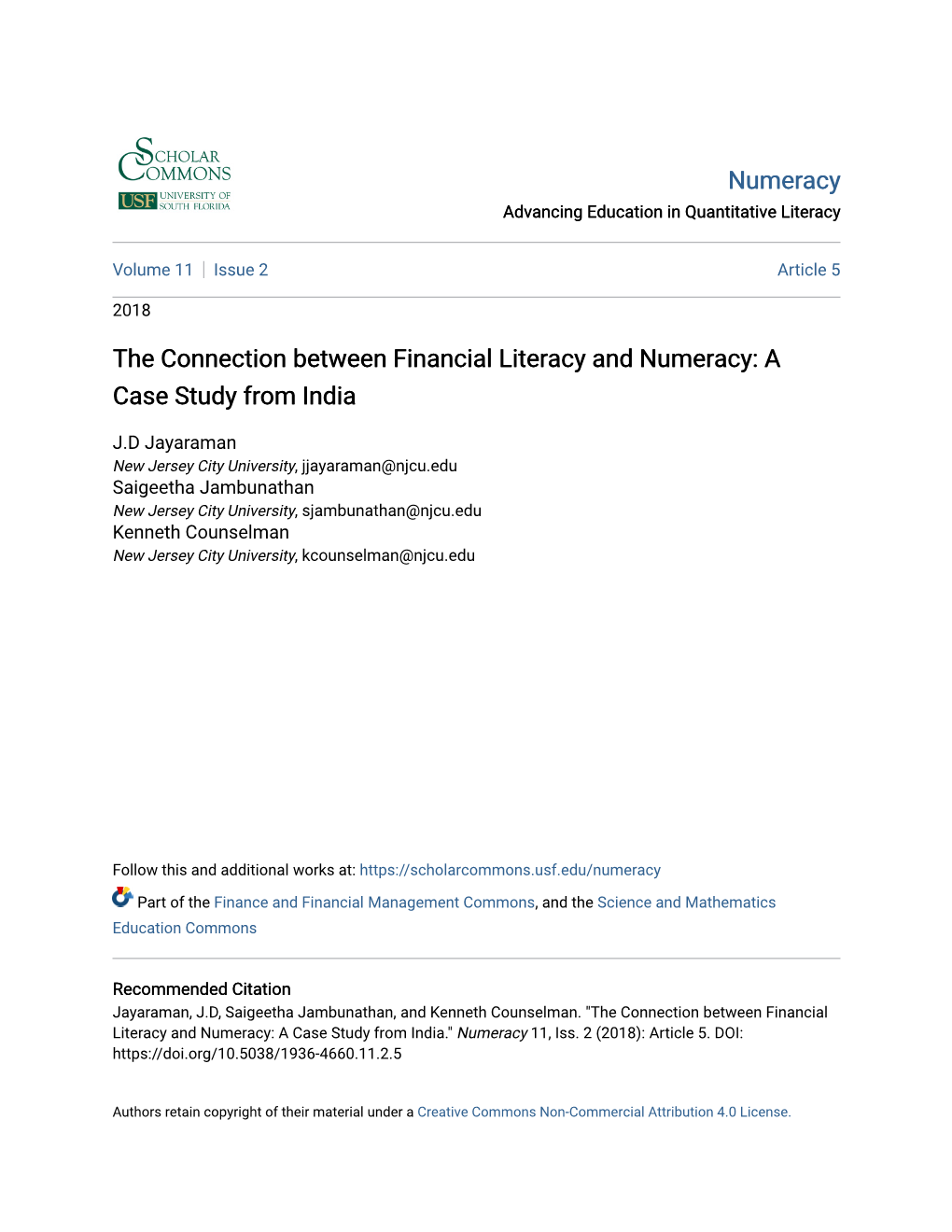 The Connection Between Financial Literacy and Numeracy: a Case Study from India