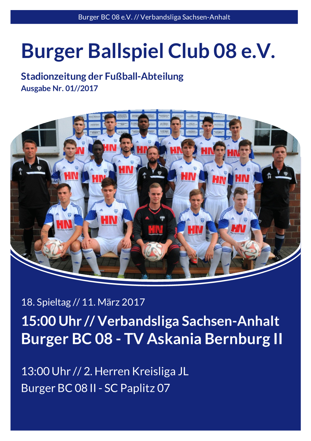 Burger Ballspiel Club 08 E.V. Stadionzeitung Der Fußball-Abteilung Ausgabe Nr