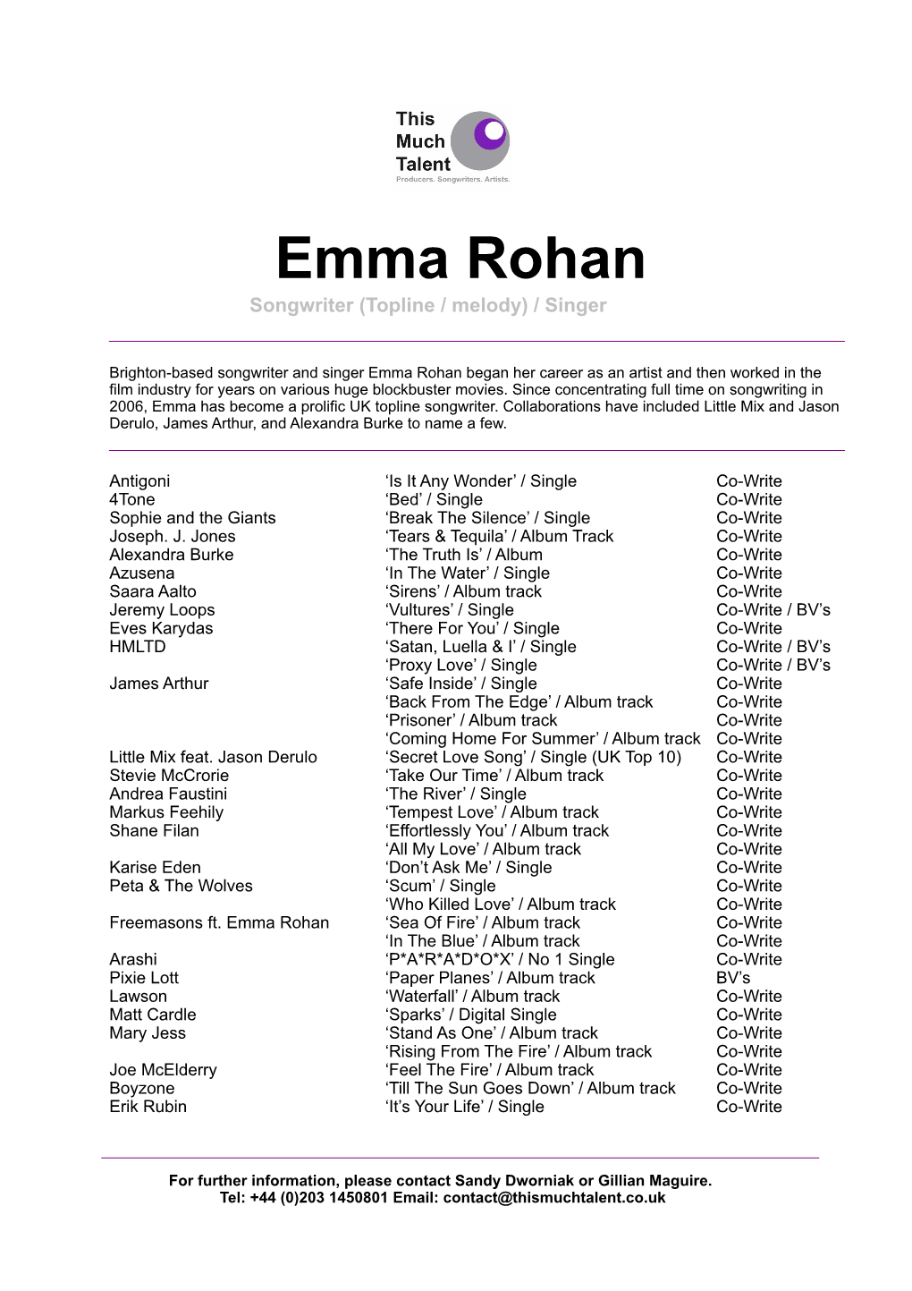 Emma Rohan CV