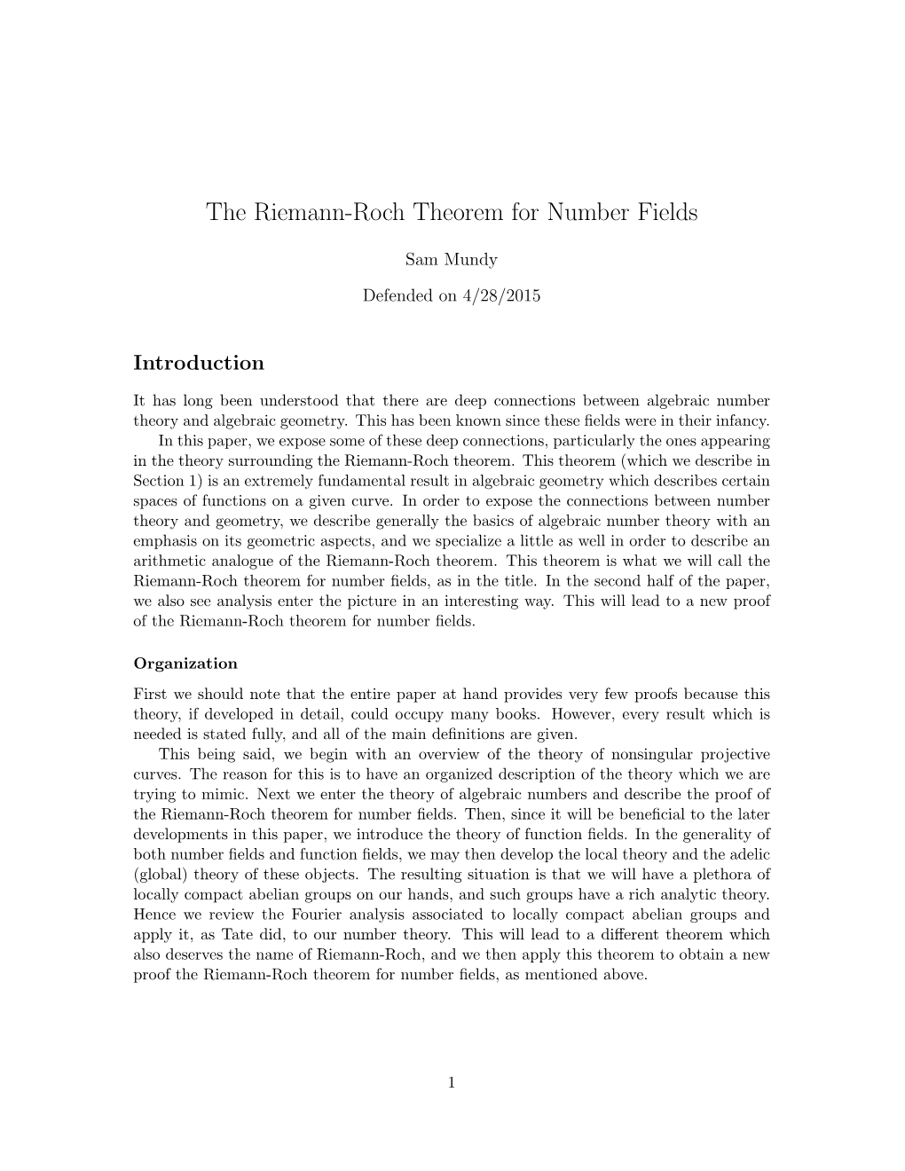 The Riemann-Roch Theorem for Number Fields