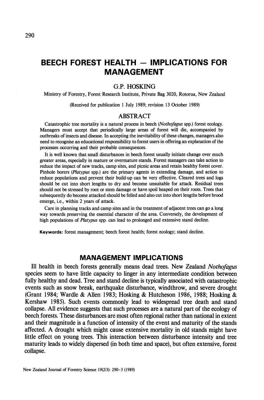 Beech Forest Health - Implications for Management