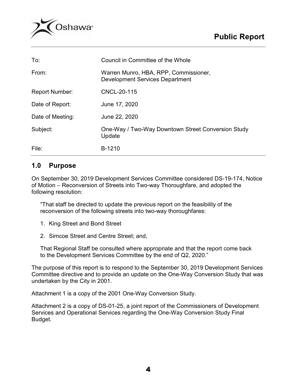 CNCL-20-115 One-Way / Two-Way Downtown Street Conversion Study