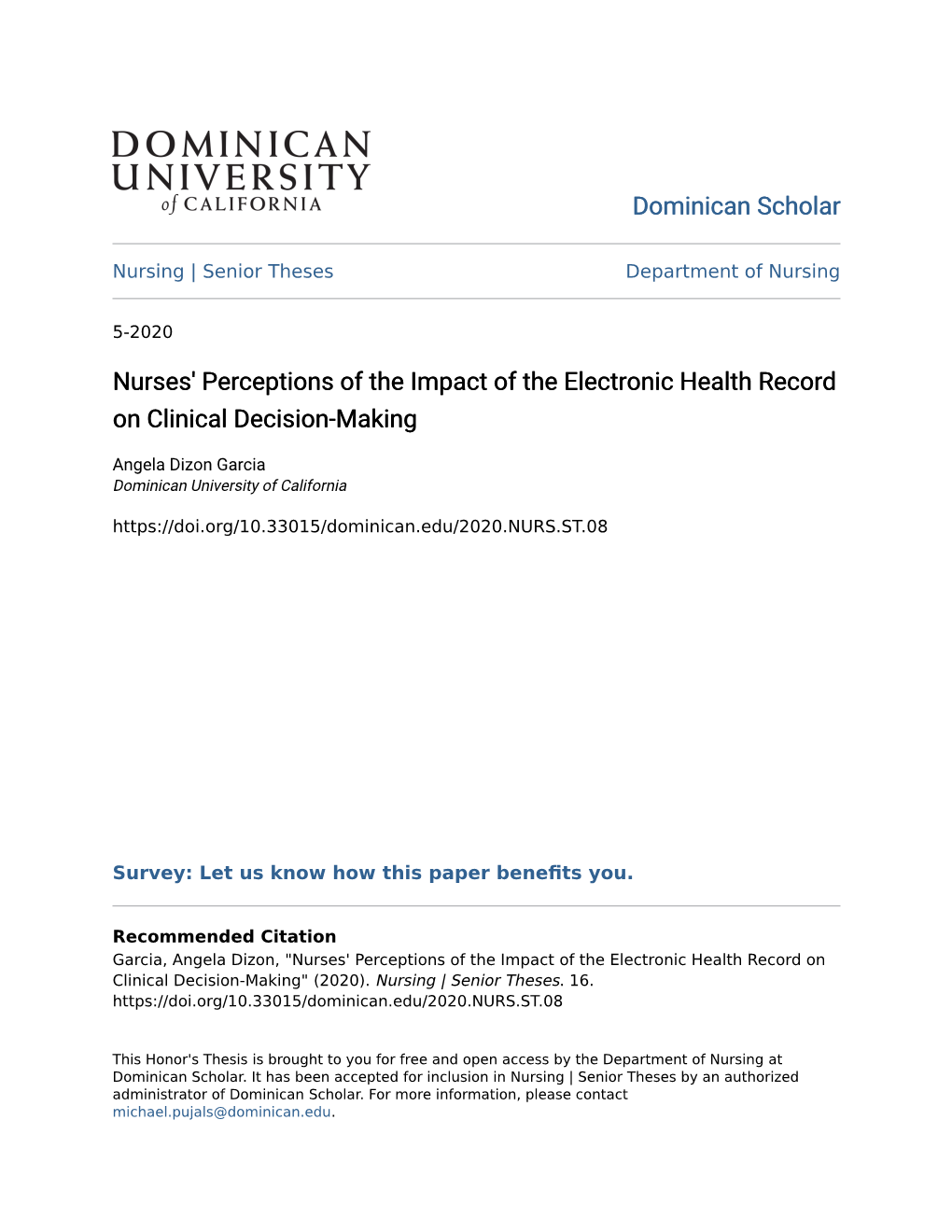 Nurses' Perceptions of the Impact of the Electronic Health Record on Clinical Decision-Making