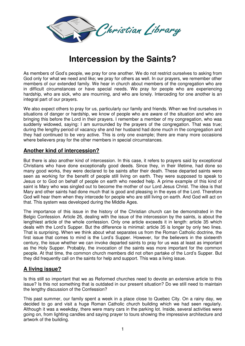 Intercession by the Saints?