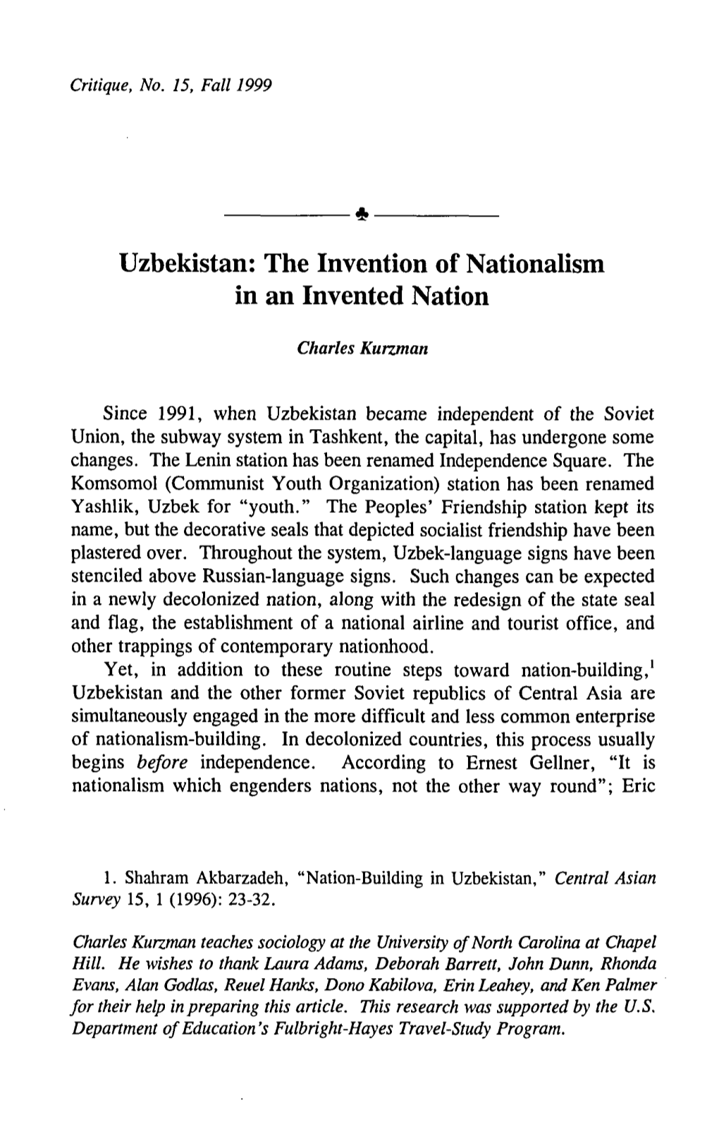 Uzbekistan Andtheotherformesovietrepublicso F Centralasiaare Survey 15,1(1996):23-32