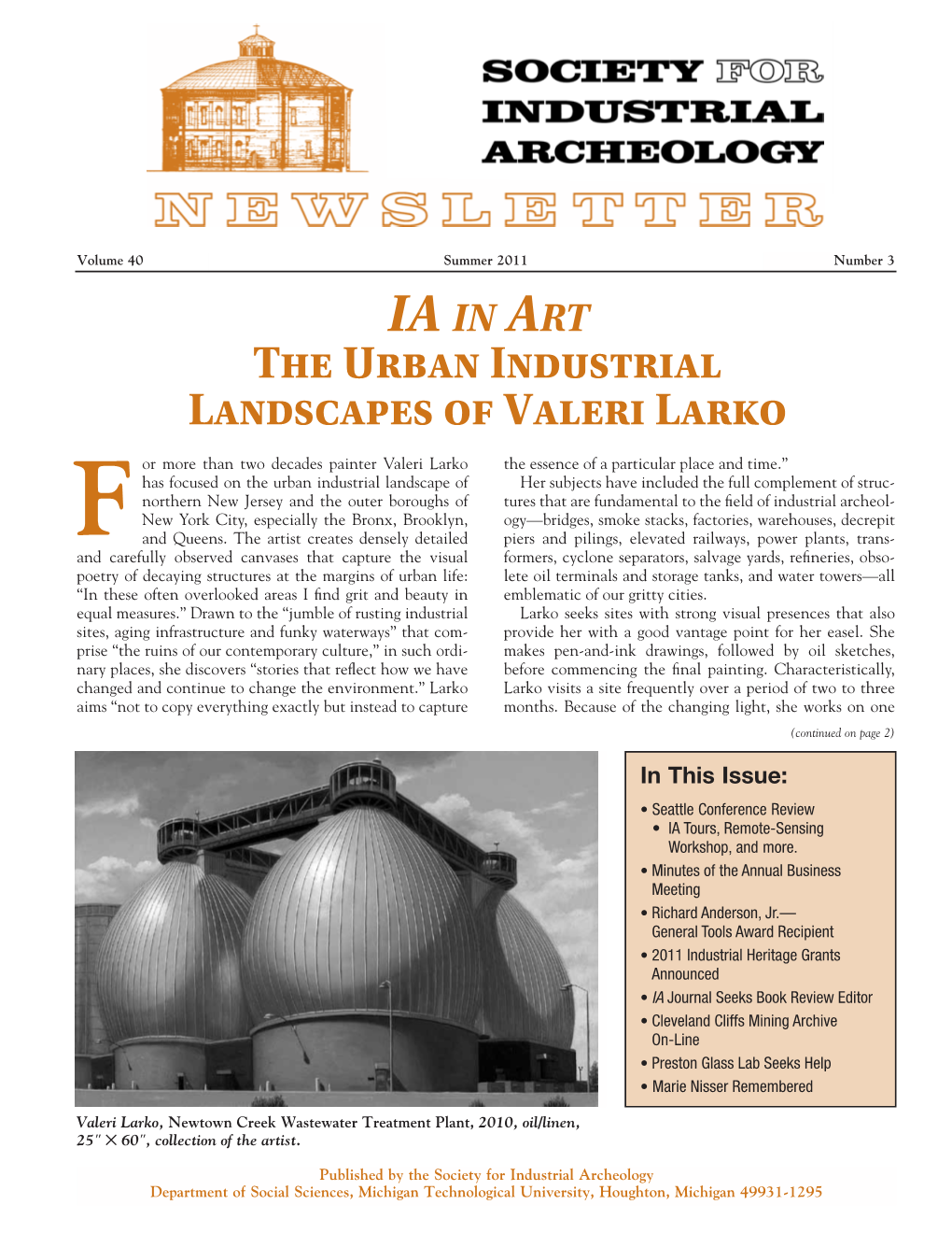 Society for Industrial Archeology Newsletter (SIAN) Vol. 40, No. 3