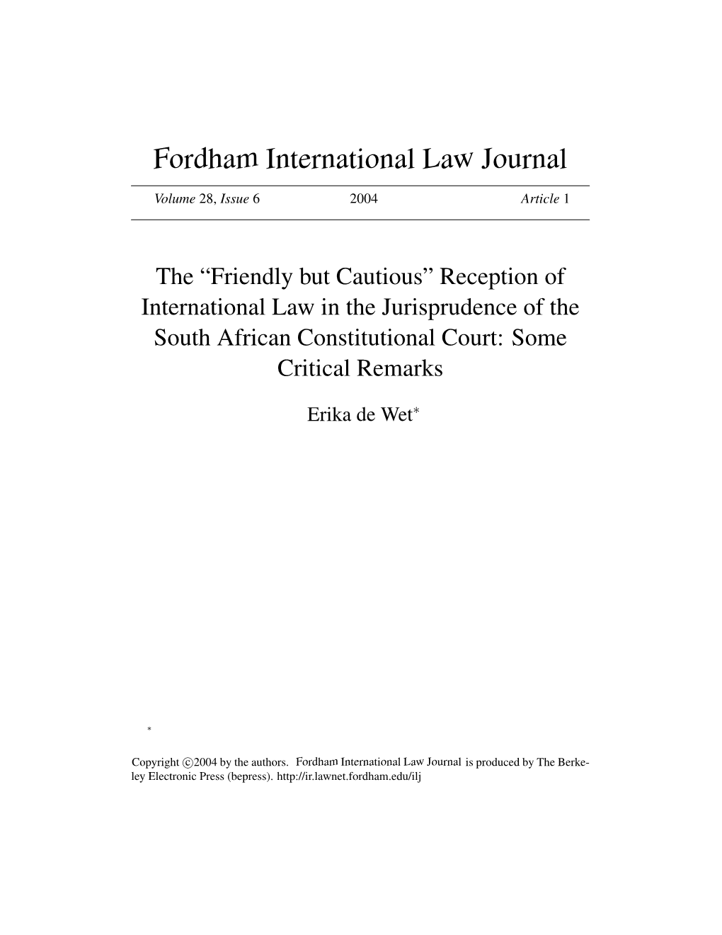 Reception of International Law in the Jurisprudence of the South African Constitutional Court: Some Critical Remarks