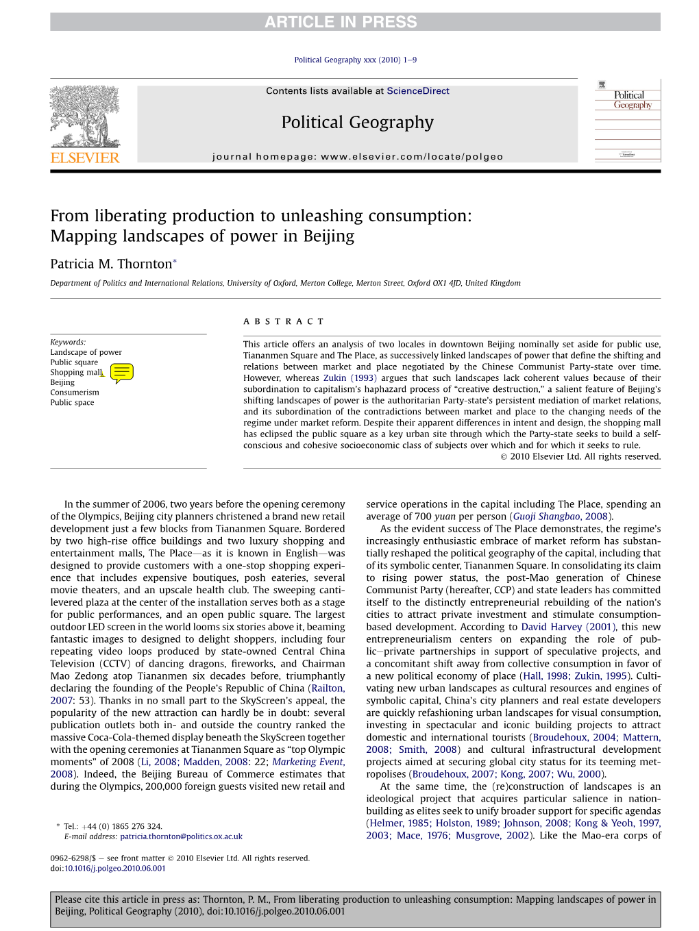 From Liberating Production to Unleashing Consumption: Mapping Landscapes of Power in Beijing