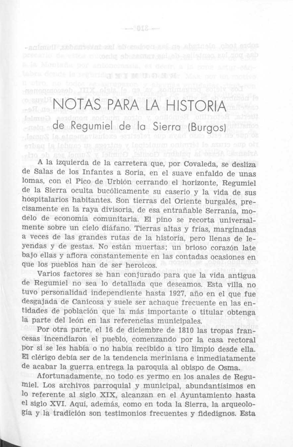 OTAS PARA LA HISTORIA De Regumiel De La Sierra (Burgos)