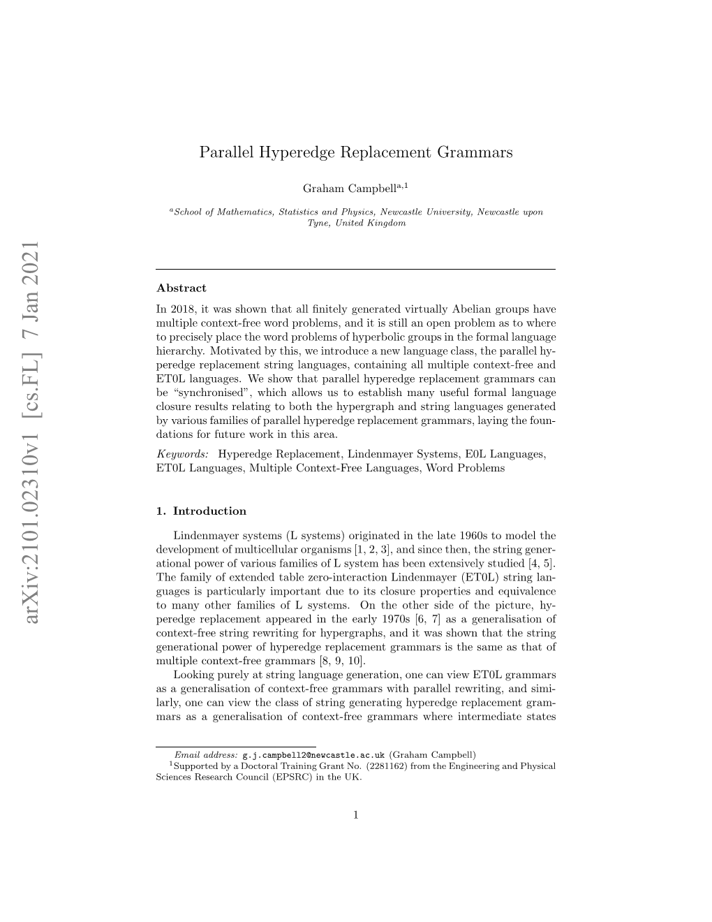 Parallel Hyperedge Replacement Grammars, Showing That They Generalise Hyper- Edge Replacement