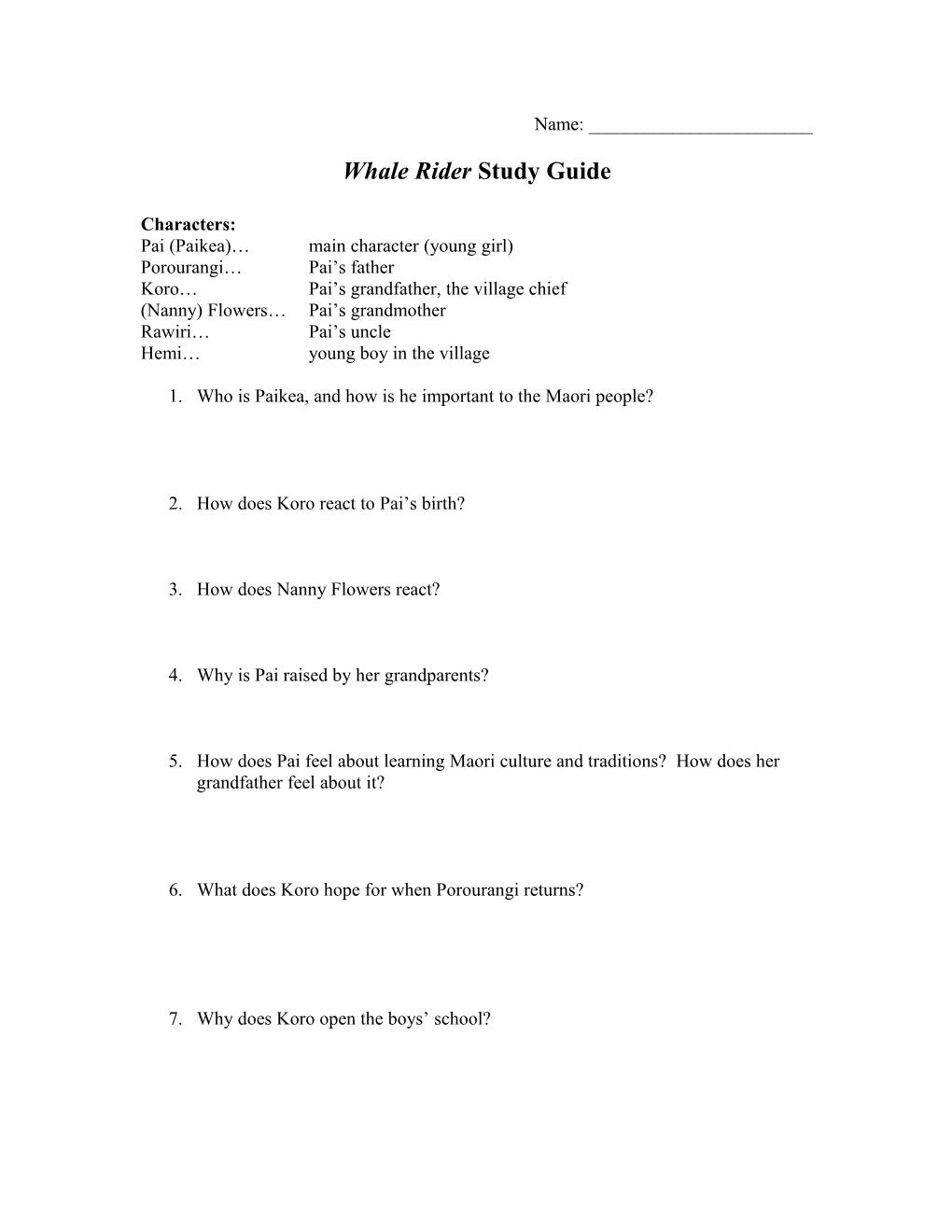 Whale Rider Study Guide