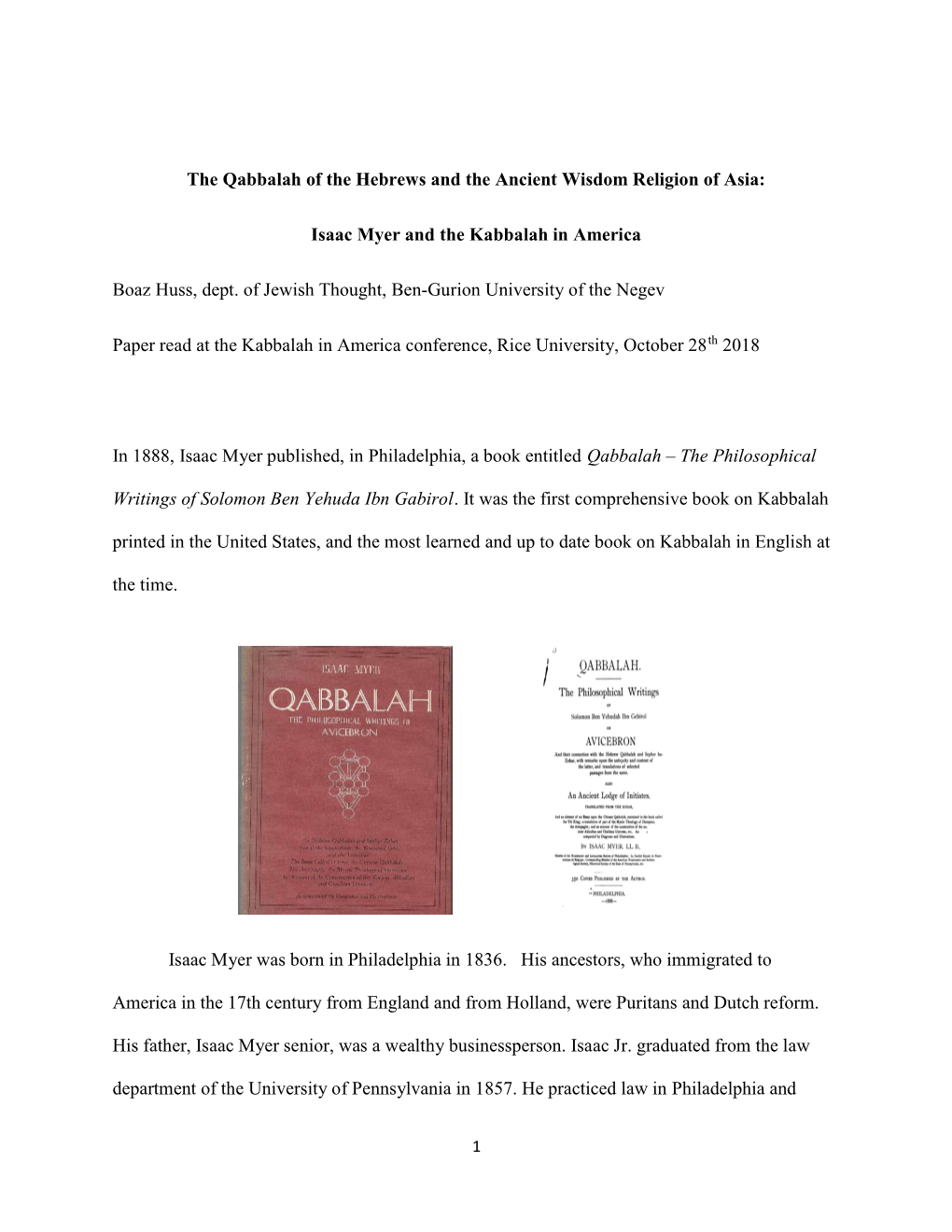 The Qabbalah of the Hebrews and the Ancient Wisdom Religion of Asia