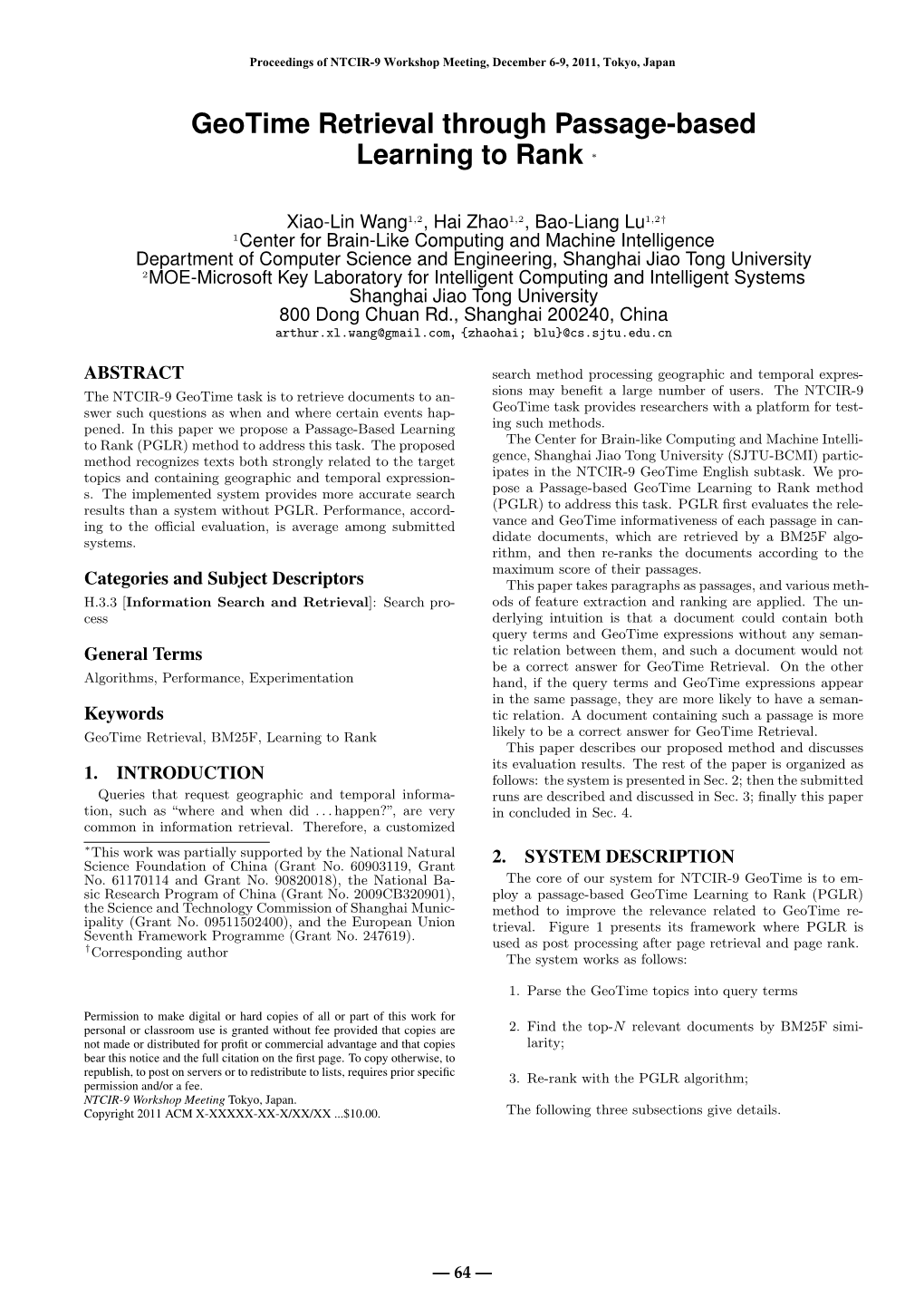 Geotime Retrieval Through Passage-Based Learning to Rank ∗