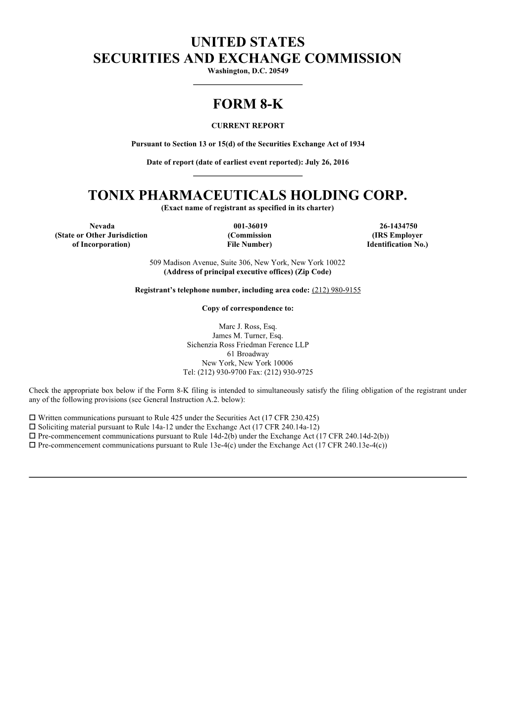 United States Securities and Exchange Commission Form