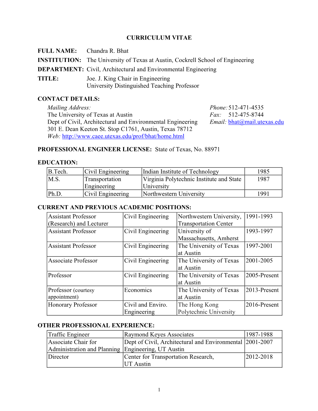 Chandra Bhat's Students - Listed in Reverse Chronological Order): Council of University Transportation Centers (CUTC) National Theses/Dissertation Awards: M.S