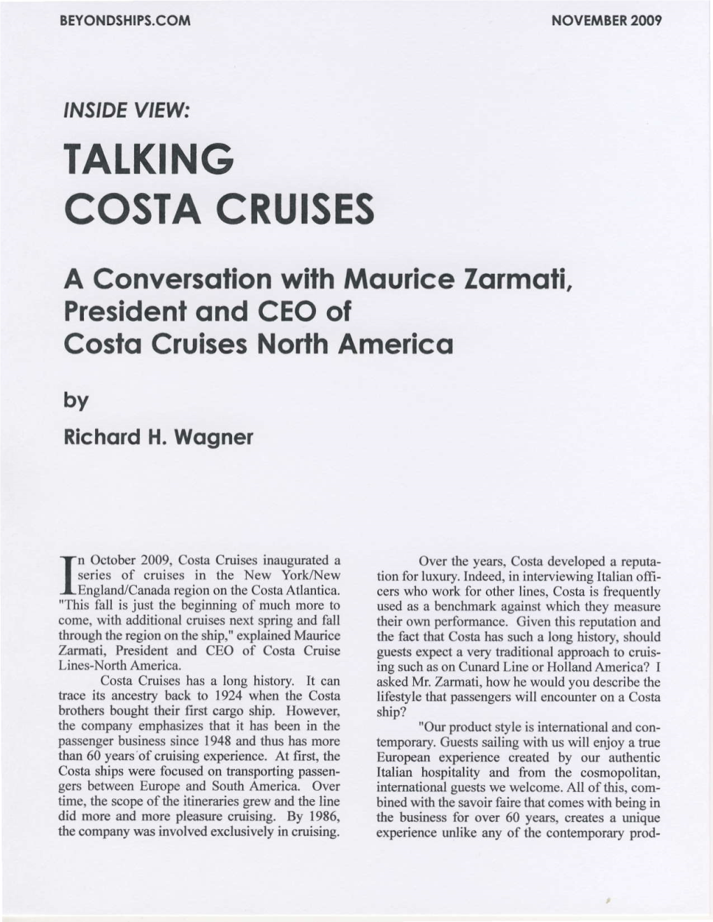 Talking Costa Cruises