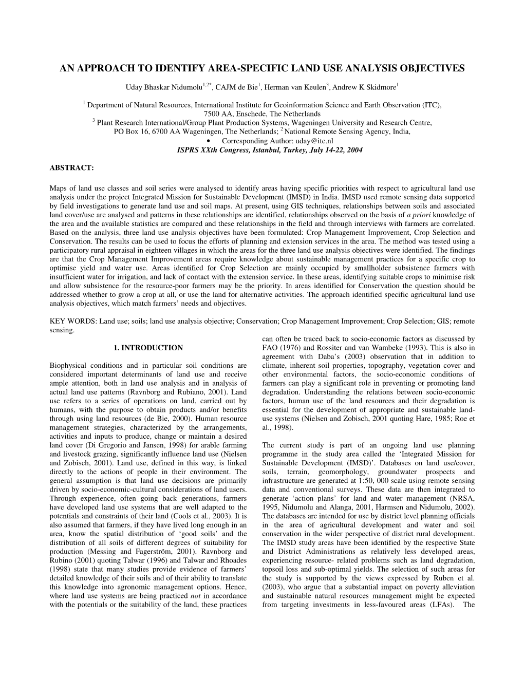 An Approach to Identify Area-Specific Land Use Analysis Objectives