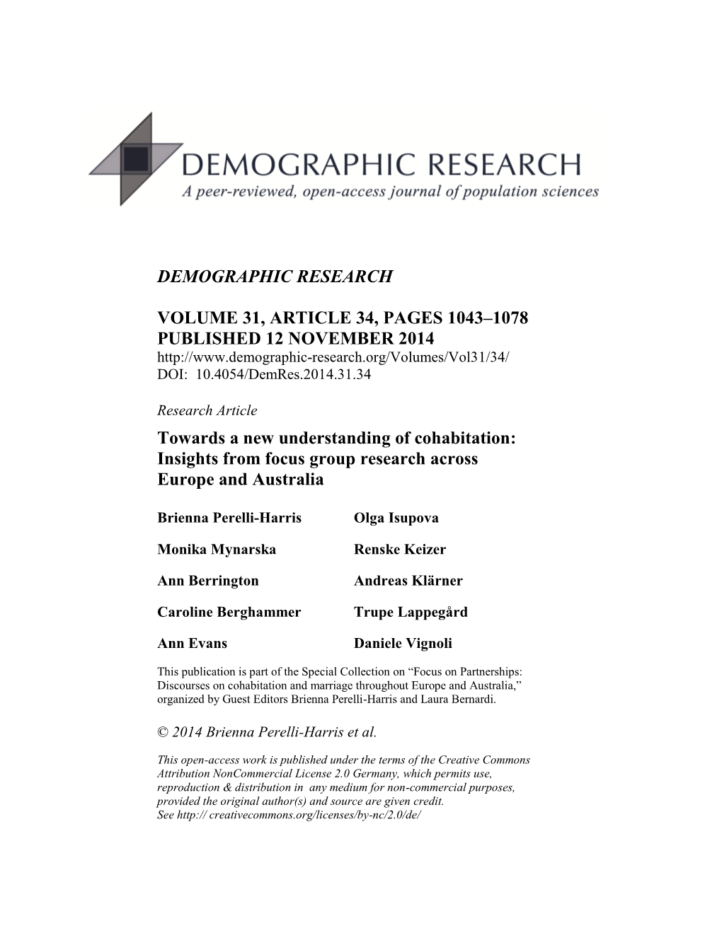 Towards a New Understanding of Cohabitation: Insights from Focus Group Research Across Europe and Australia