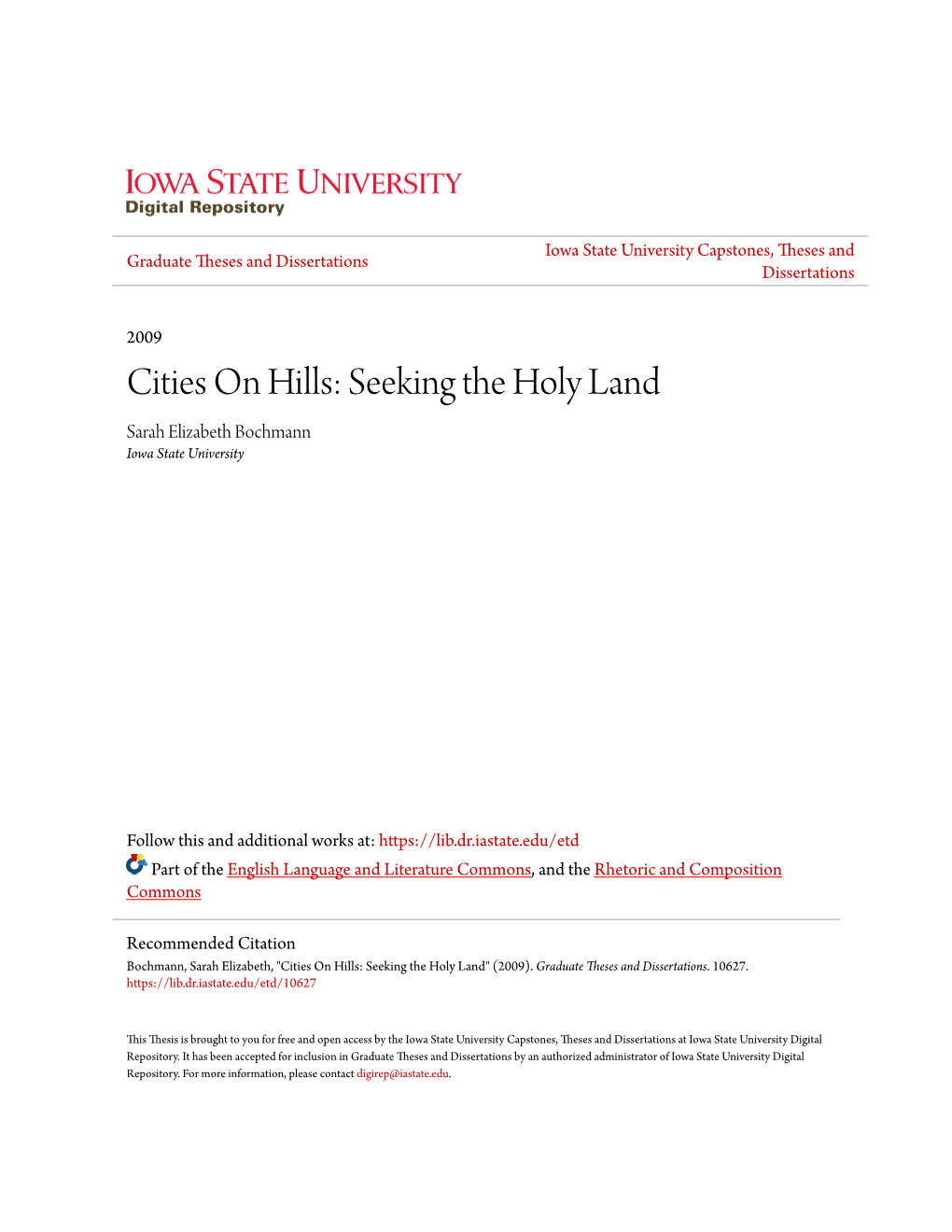 Seeking the Holy Land Sarah Elizabeth Bochmann Iowa State University