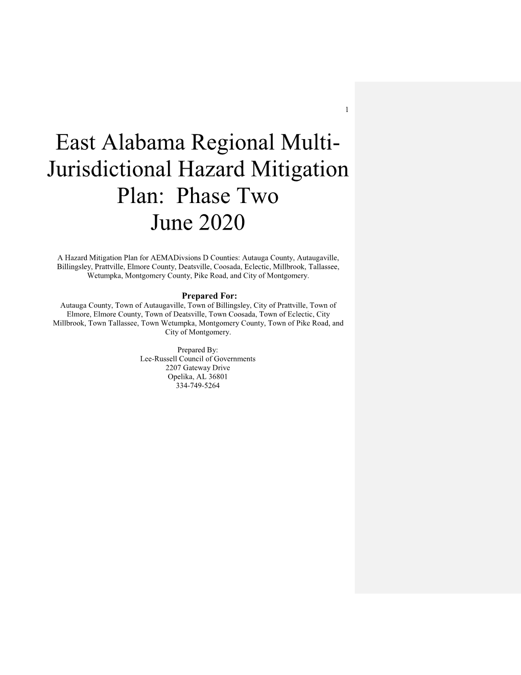 East Alabama Regional Multi- Jurisdictional Hazard Mitigation Plan: Phase Two June 2020