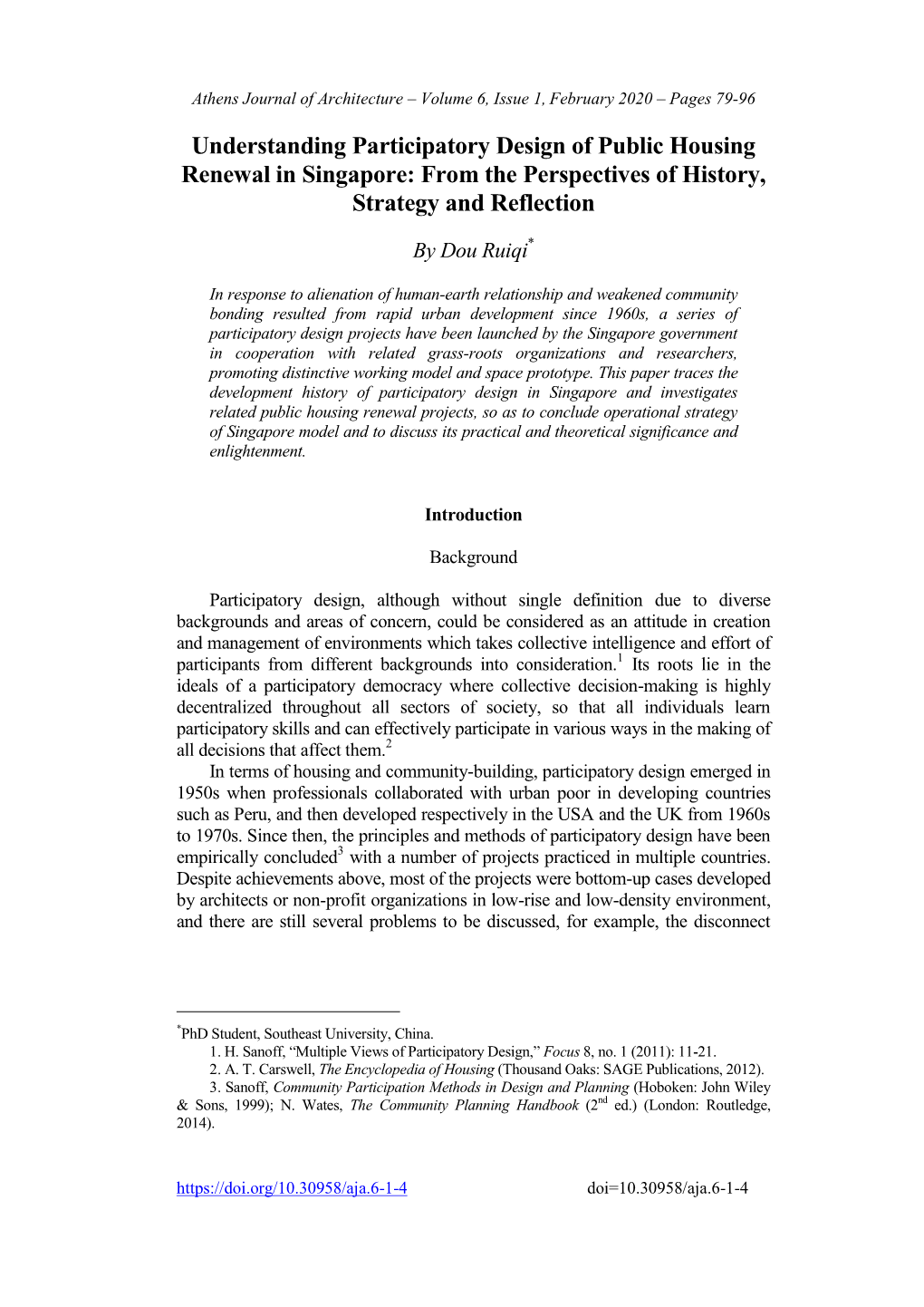 Understanding Participatory Design of Public Housing Renewal in Singapore: from the Perspectives of History, Strategy and Reflection