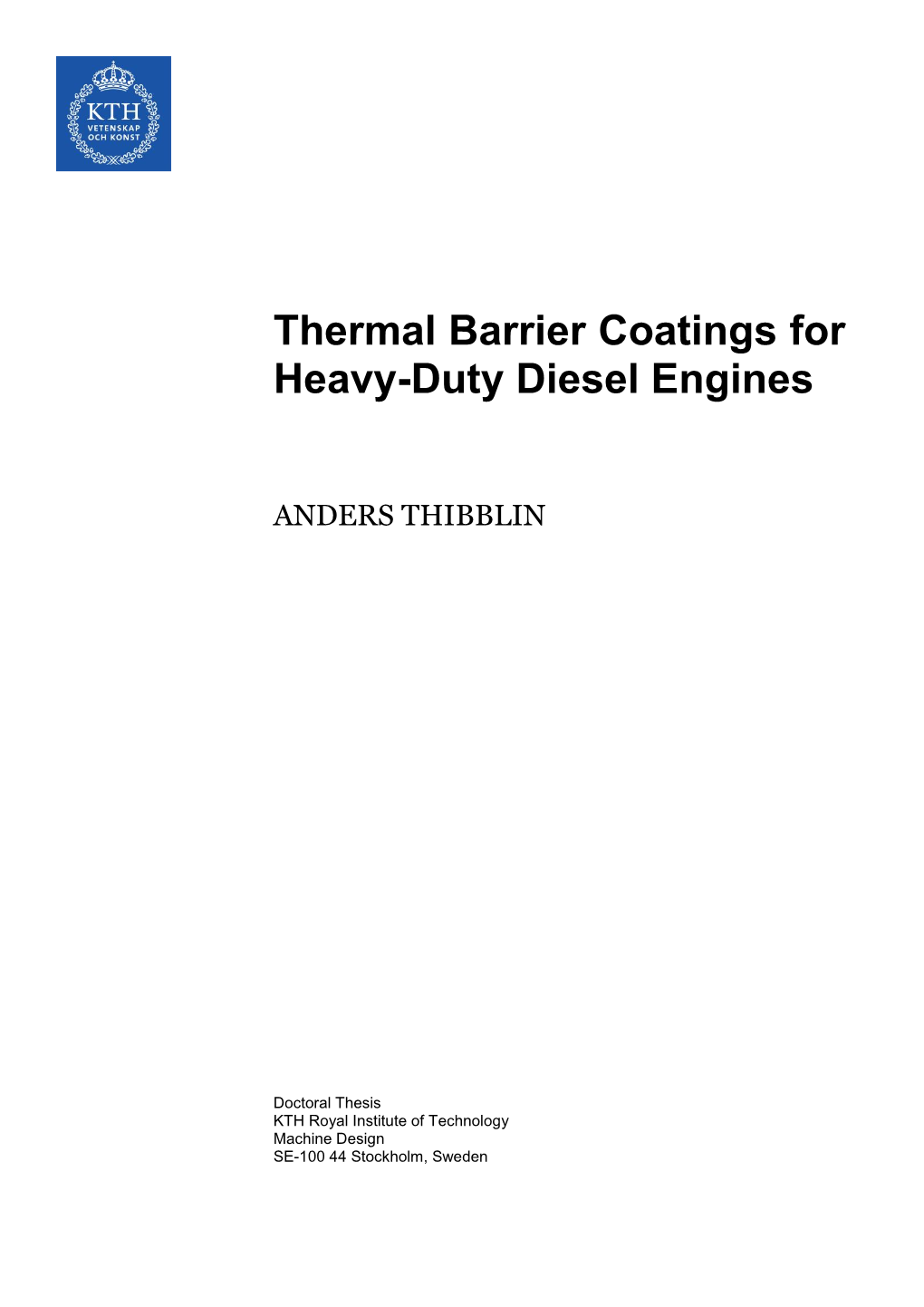 Thermal Barrier Coatings for Heavy-Duty Diesel Engines