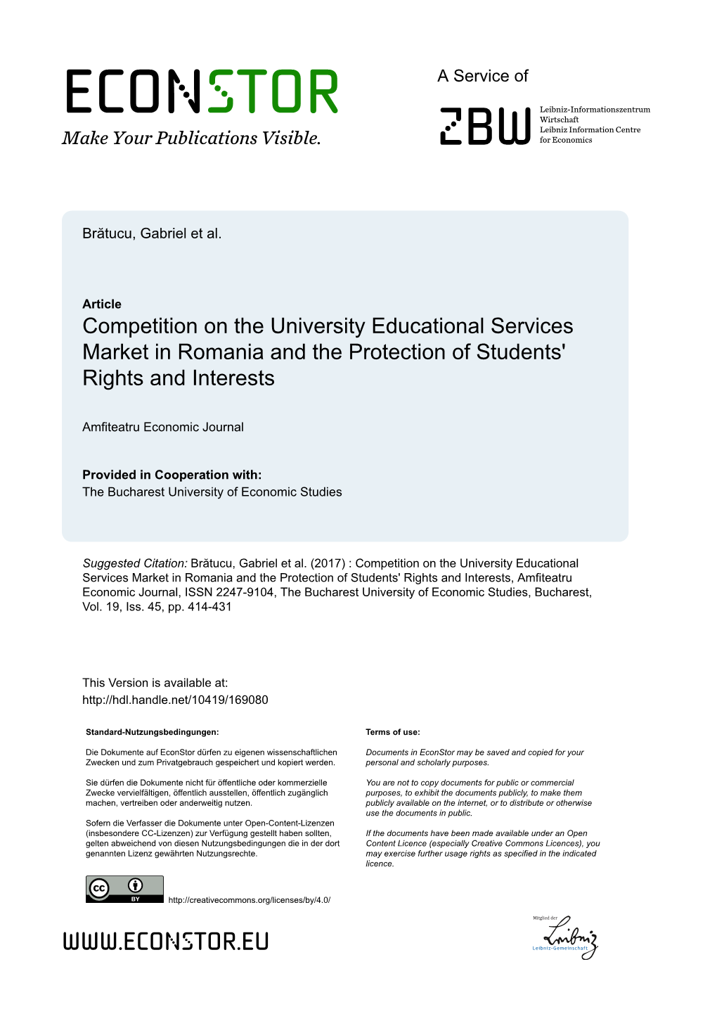 Competition on the University Educational Services Market in Romania and the Protection of Students' Rights and Interests