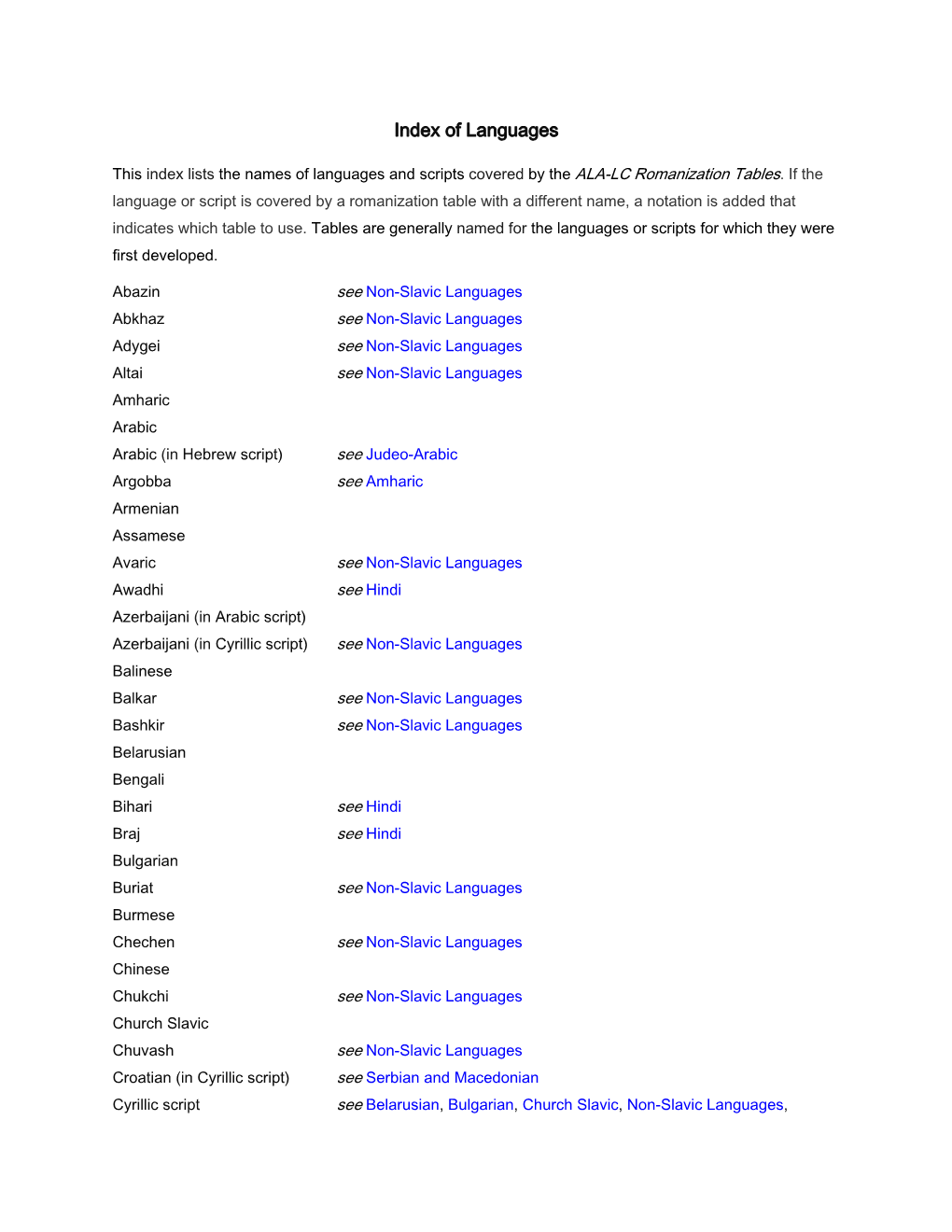 Index of Languages