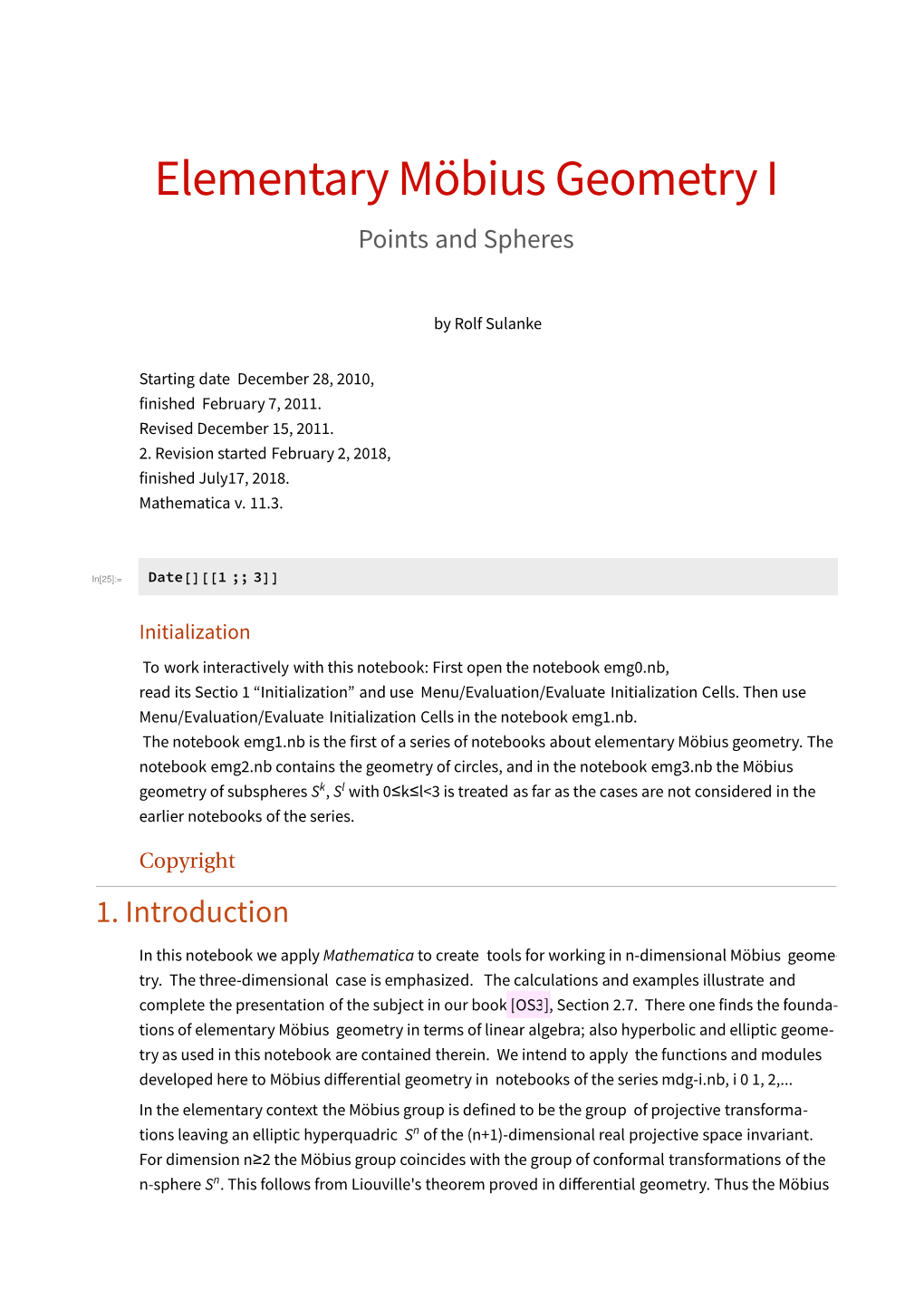 Elementary Möbius Geometry I Points and Spheres