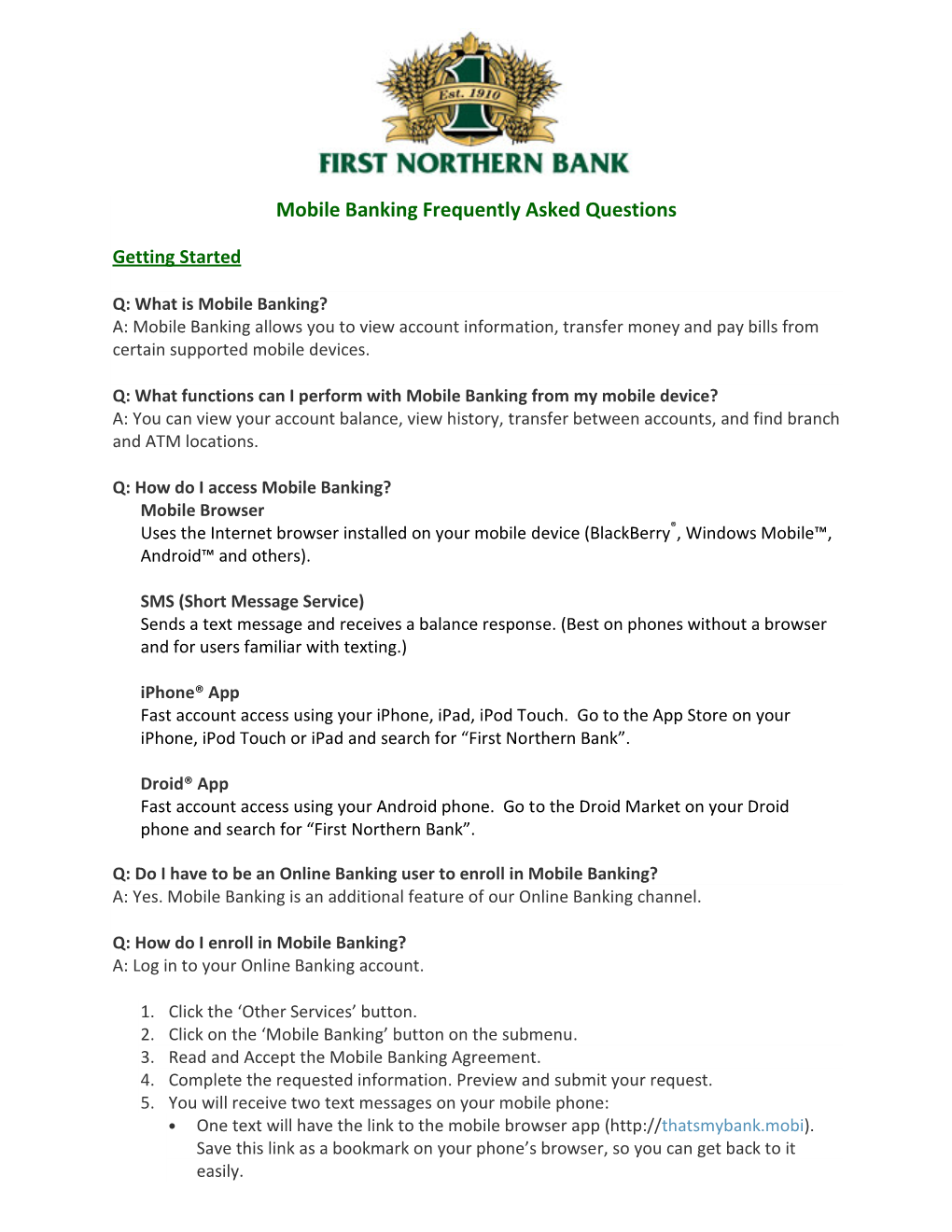 Mobile Banking Frequently Asked Questions