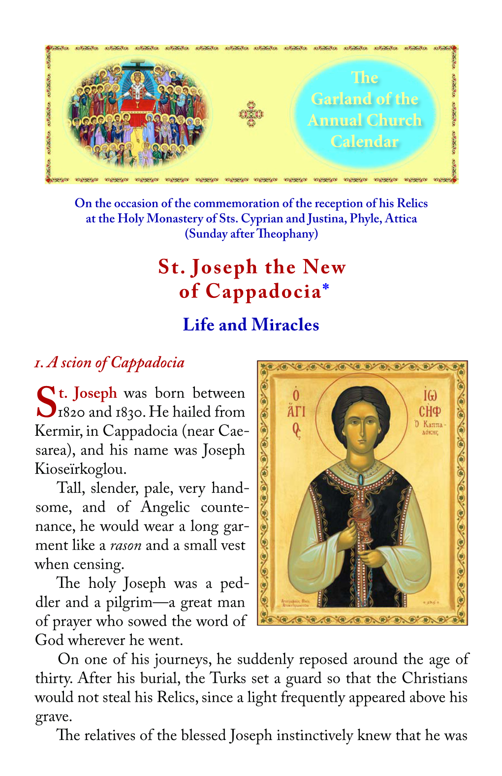 St. Joseph the New of Cappadocia* Life and Miracles