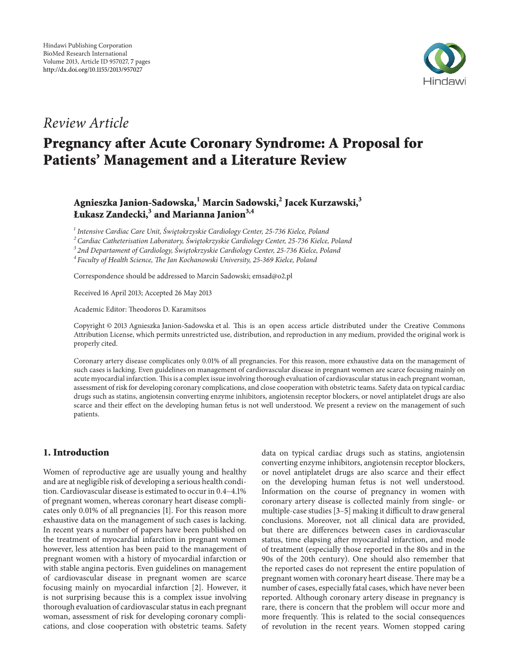 Pregnancy After Acute Coronary Syndrome: a Proposal for Patients’ Management and a Literature Review