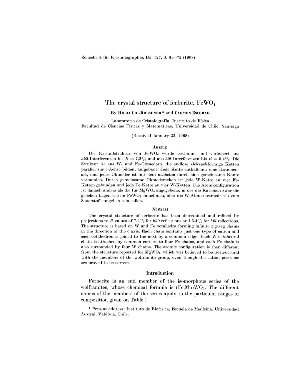 The Crystal Structure of Ferberite, Few04