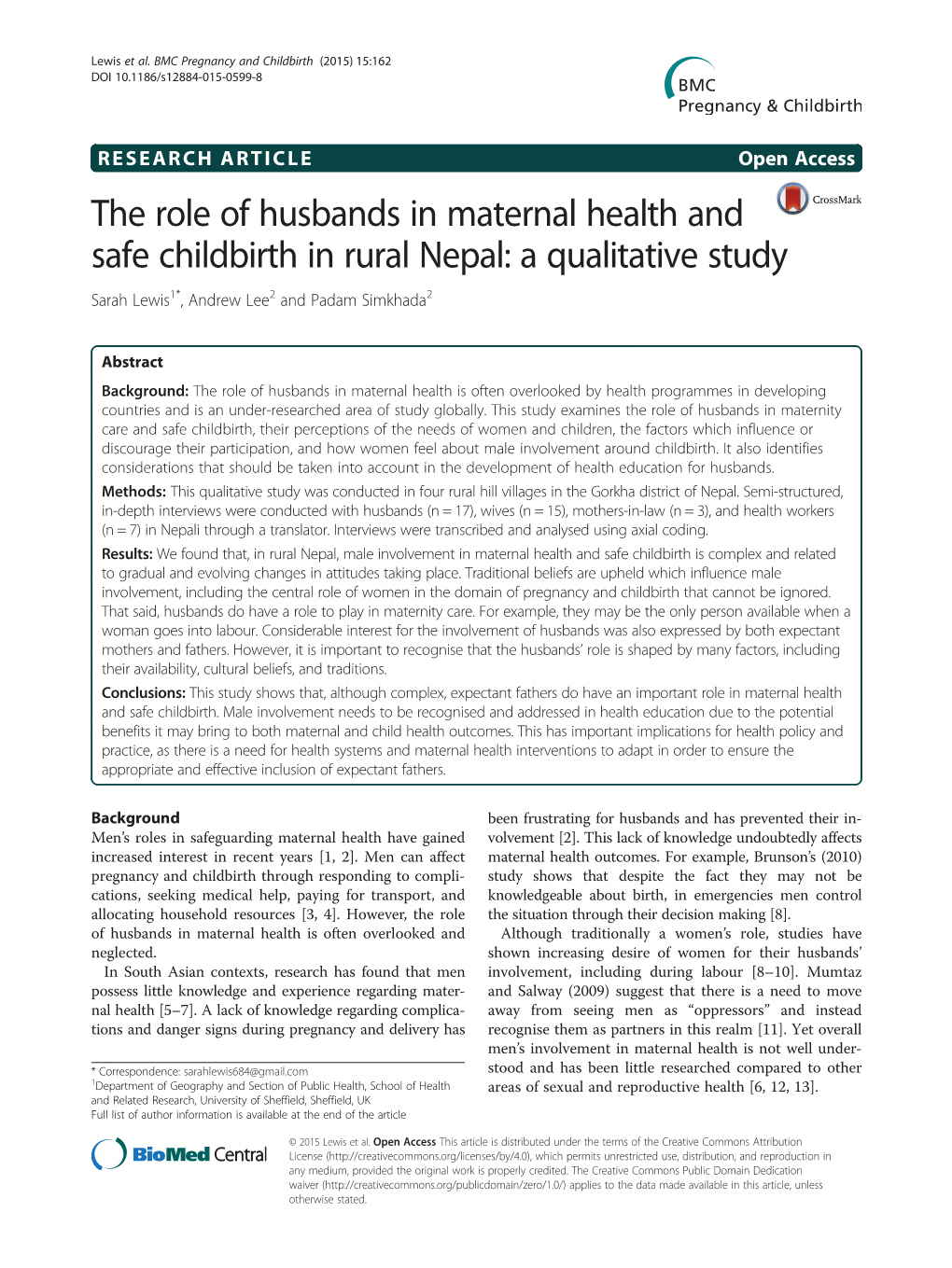 The Role of Husbands in Maternal Health and Safe Childbirth in Rural