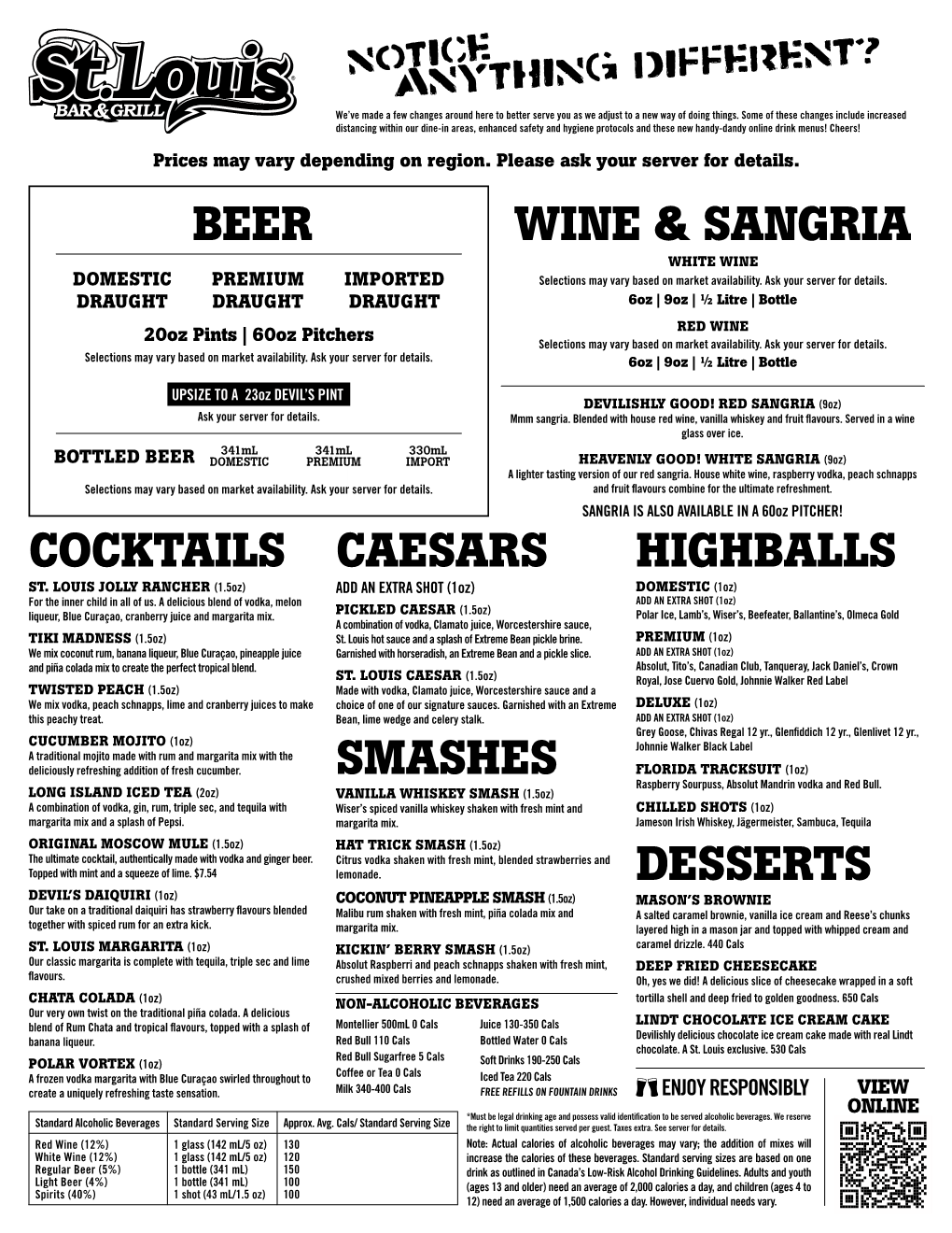 Beer Caesars Smashes Wine & Sangria Cocktails Highballs Desserts