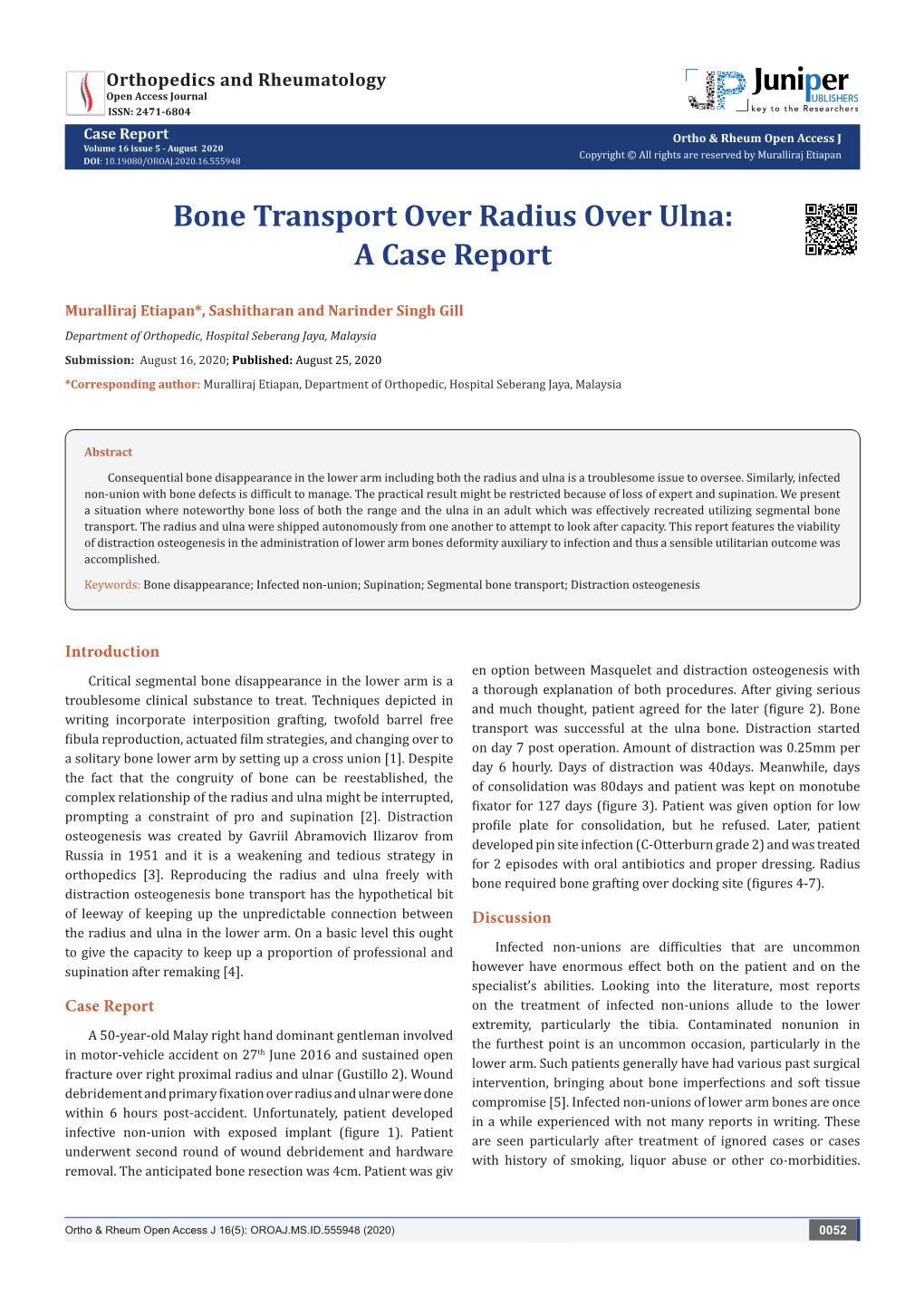 Bone Transport Over Radius Over Ulna: a Case Report