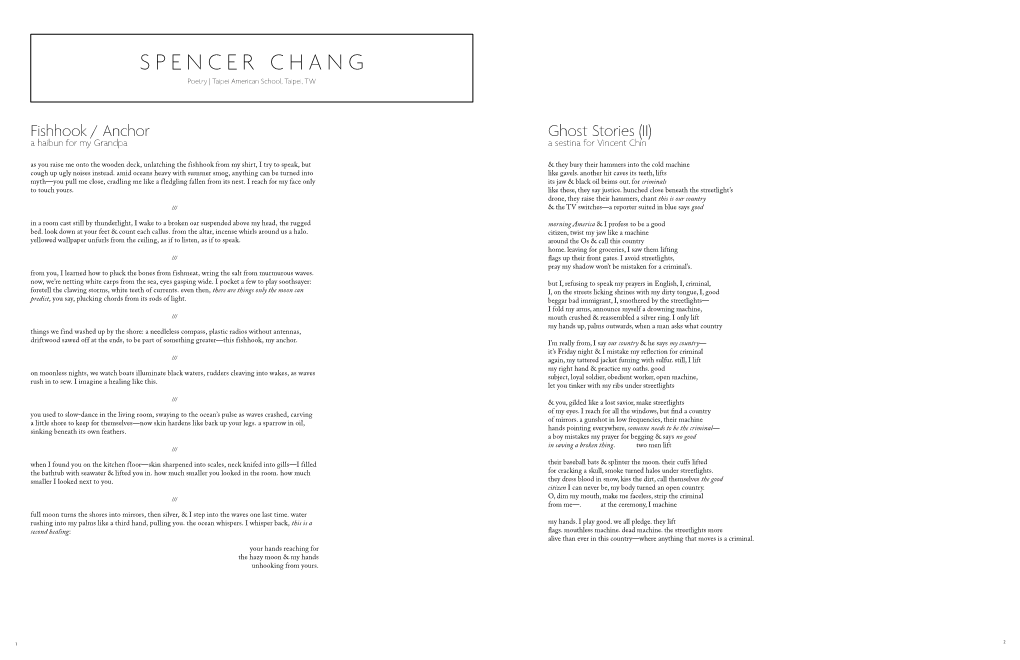 SPENCER CHANG Poetry | Taipei American School, Taipei, TW