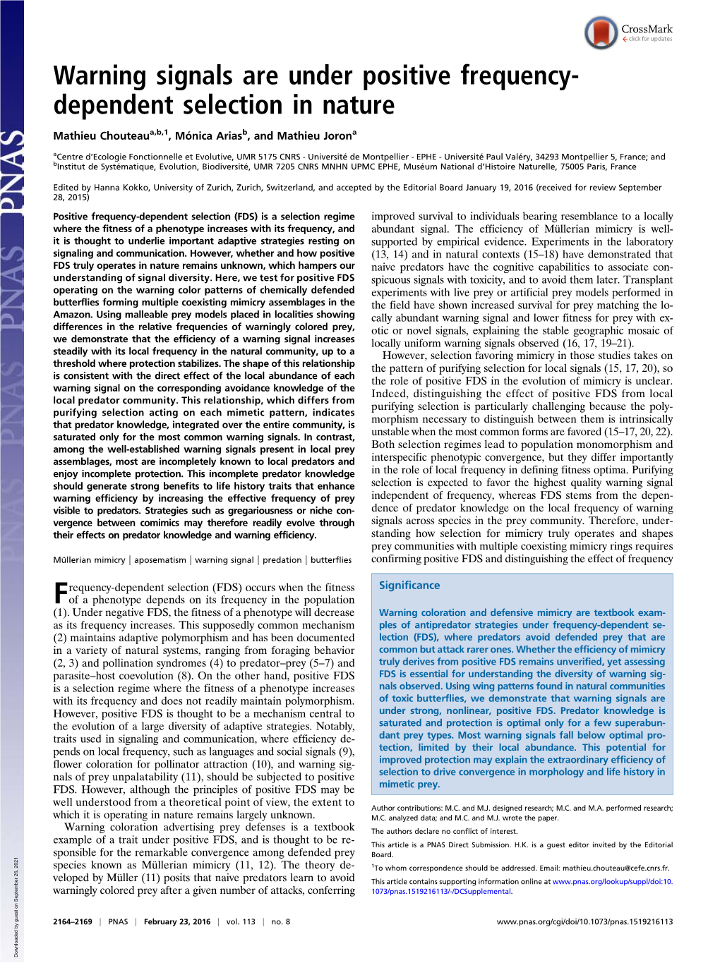 Warning Signals Are Under Positive Frequency-Dependent Selection In