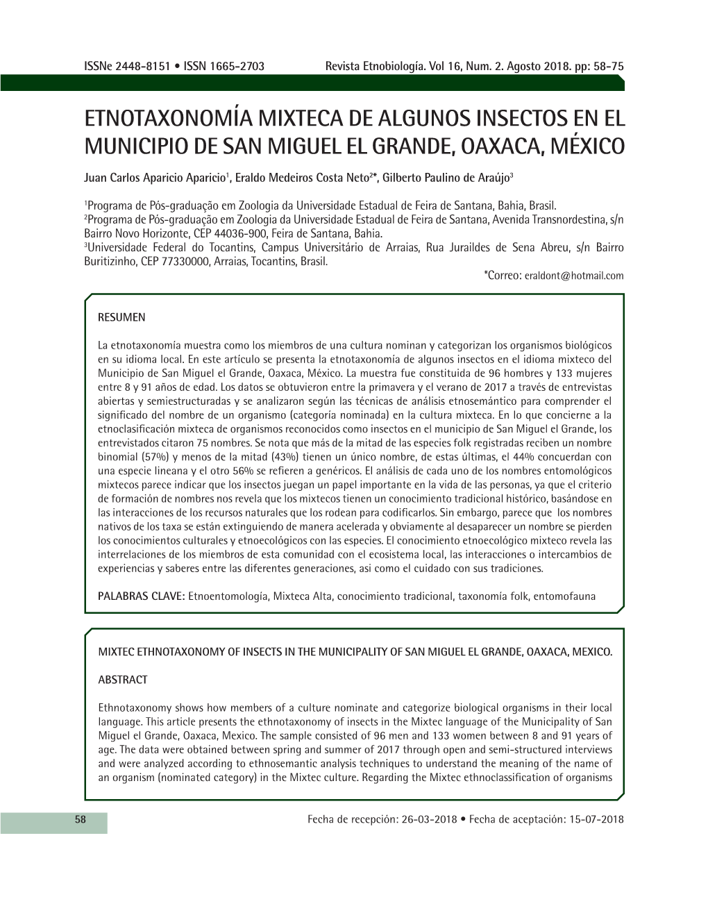 Etnotaxonomía Mixteca De Algunos Insectos En El Municipio De