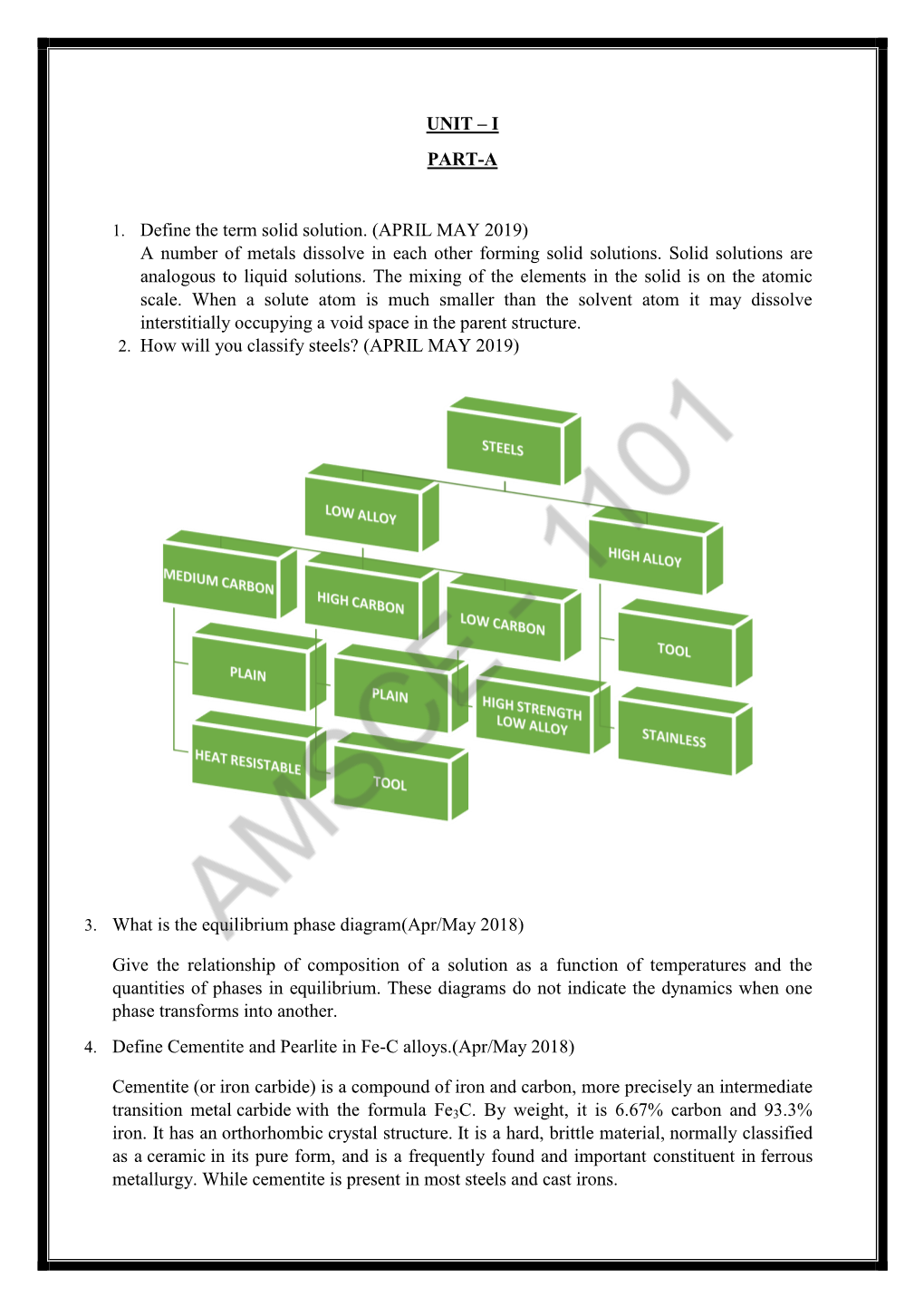 UNIT – I PART-A 1. Define the Term Solid Solution. (APRIL MAY 2019)