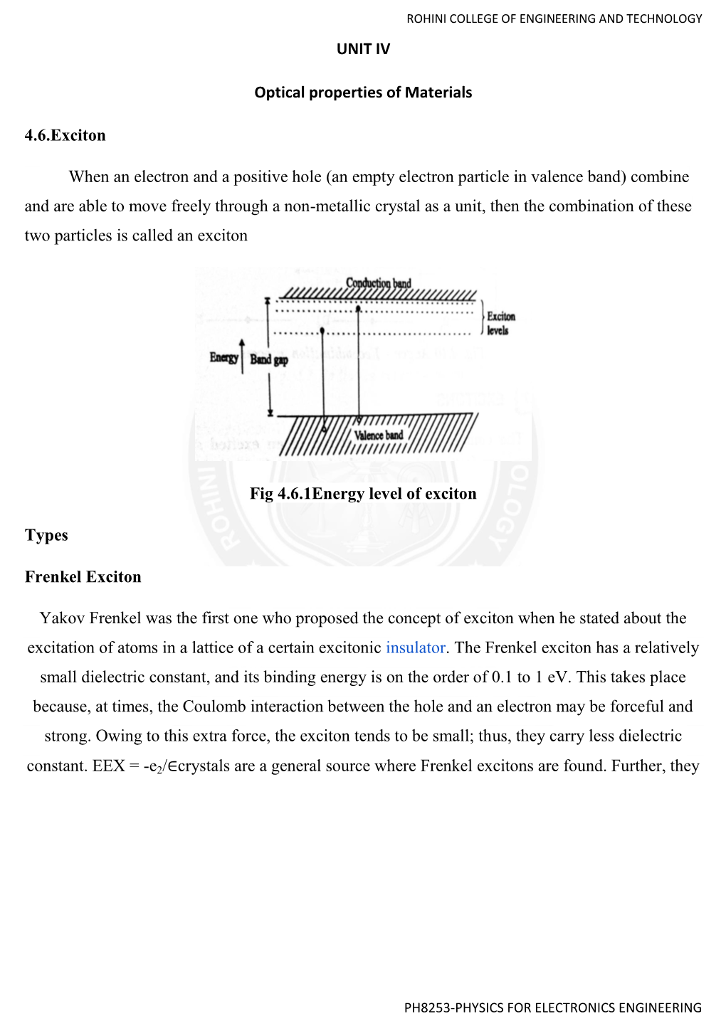 UNIT IV Optical Properties of Materials 4.6.Exciton When an Electron And