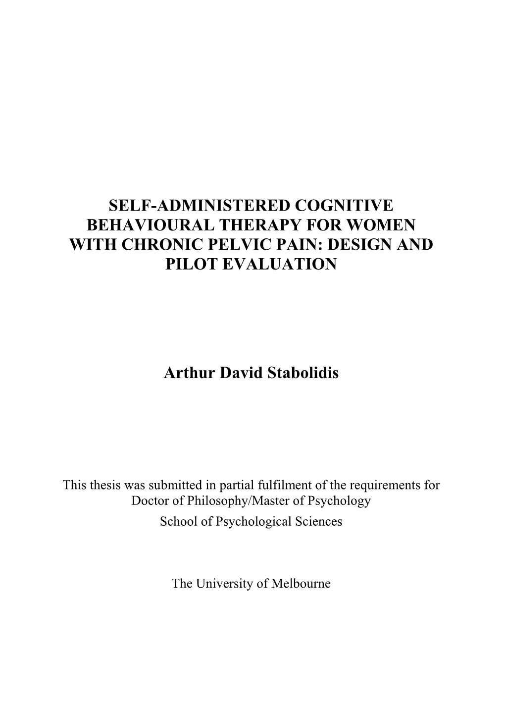 Self-Administered Cognitive Behavioural Therapy for Women with Chronic Pelvic Pain: Design and Pilot Evaluation