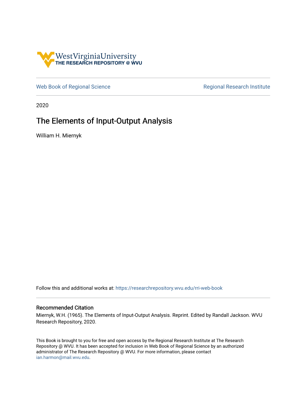 The Elements of Input-Output Analysis